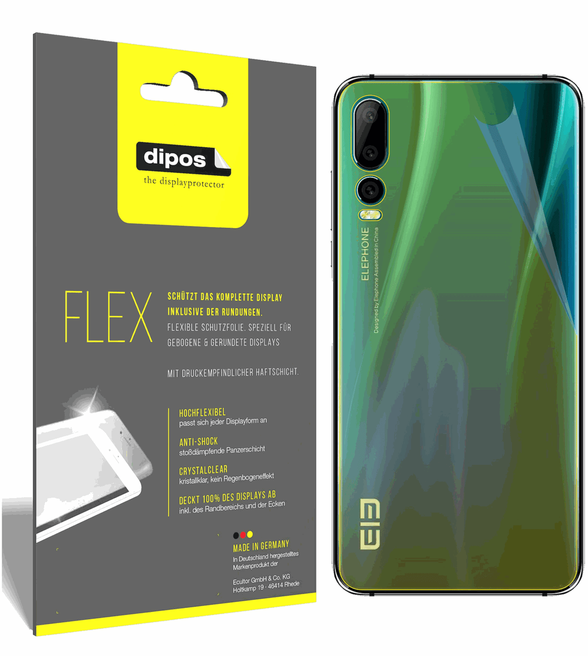 3x Screen Protector for Elephone A5 back Protective Film covers 100% dipos Flex