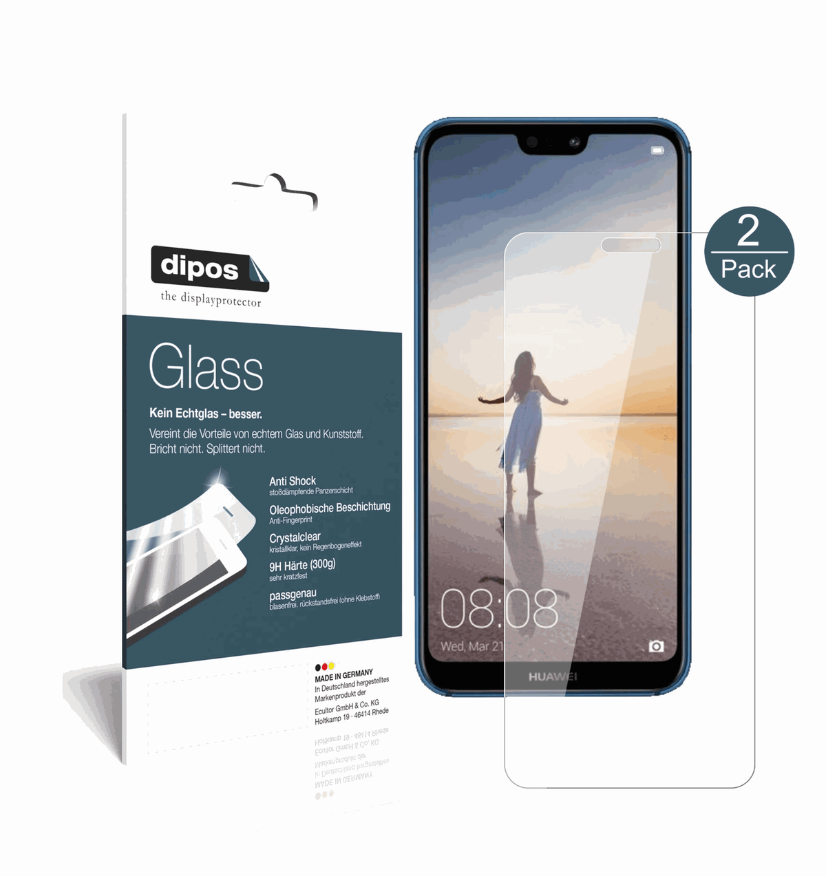 2x 9H Clear Screen Protector for Huawei P20 Lite – Shatterproof, Crystal Clear | dipos
