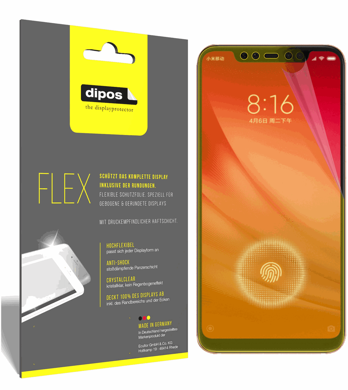 3x Screen Protector for Xiaomi Mi 8 Pro Protective Film covers 100% dipos Flex