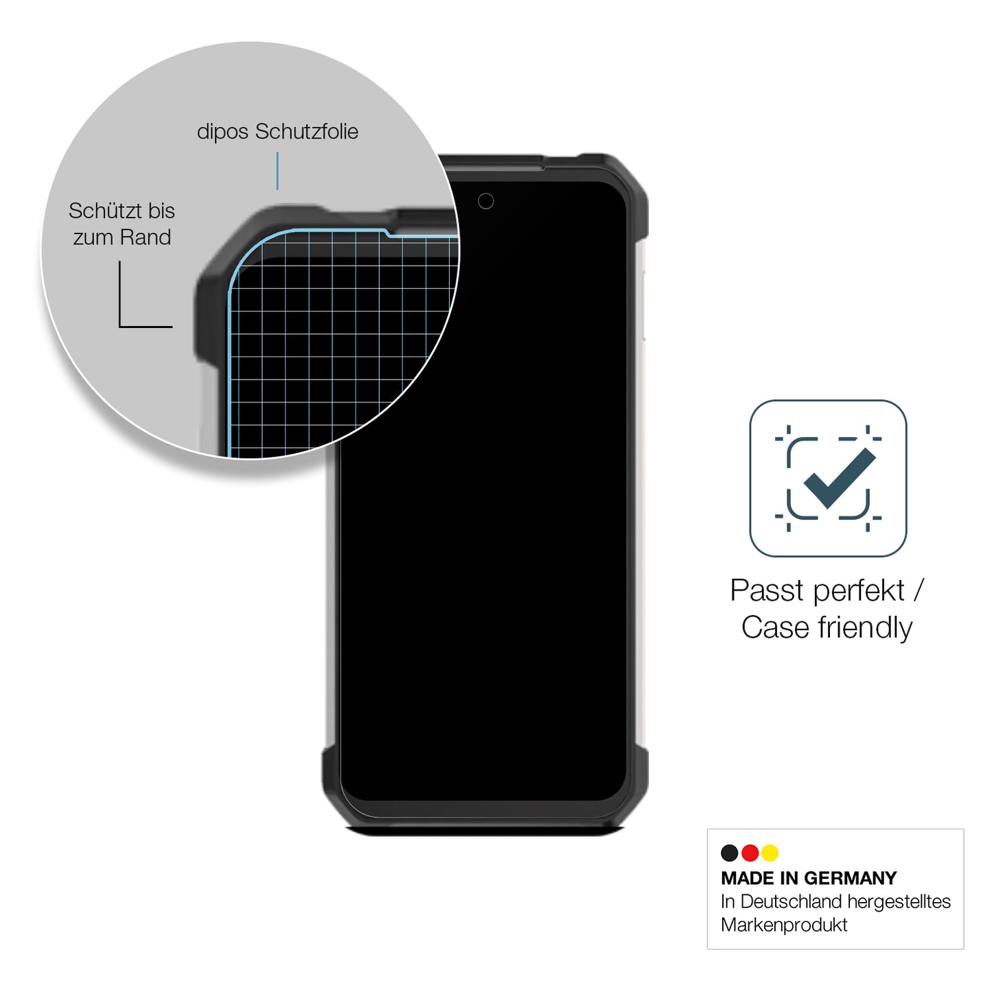 Schutzglasfolie mit optimaler Passform, zur Verwendung mit Hüllen geeignet