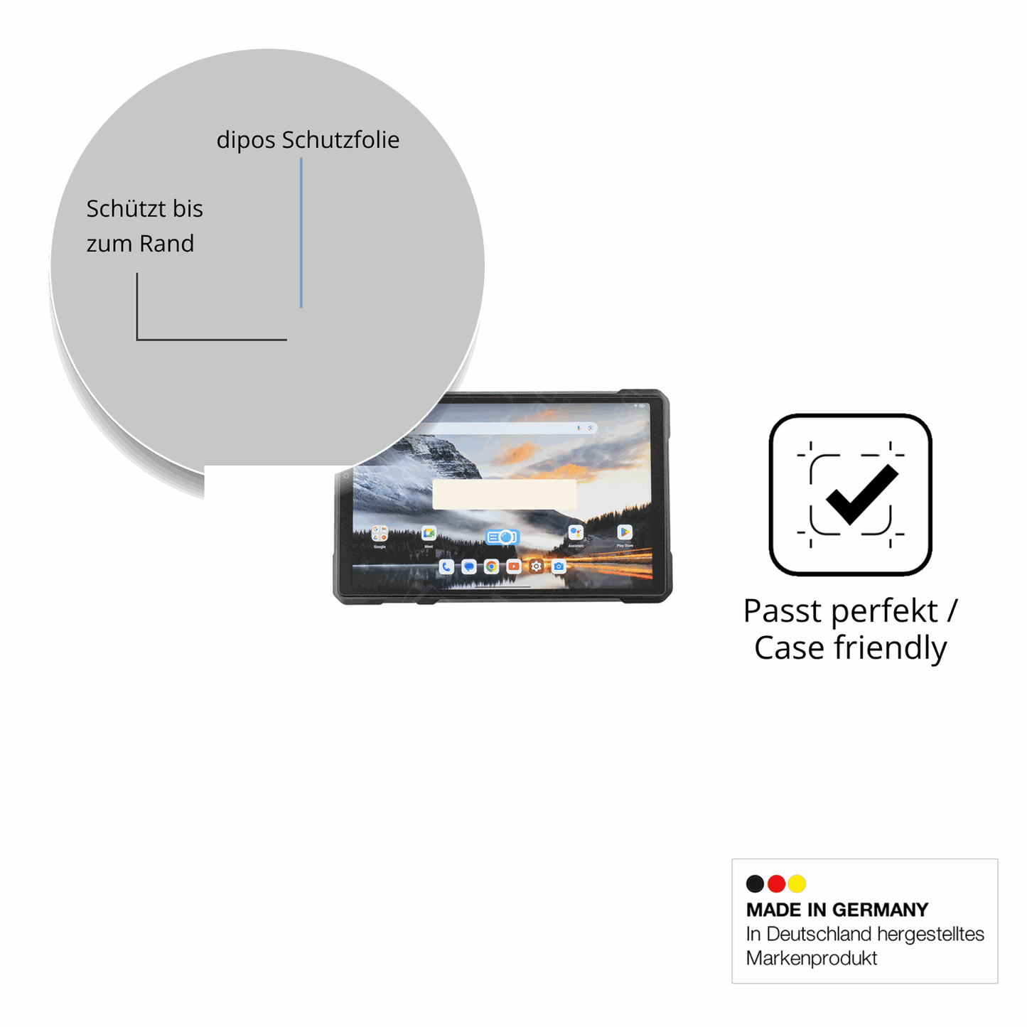 Schutzglasfolie mit optimaler Passform, zur Verwendung mit Hüllen geeignet