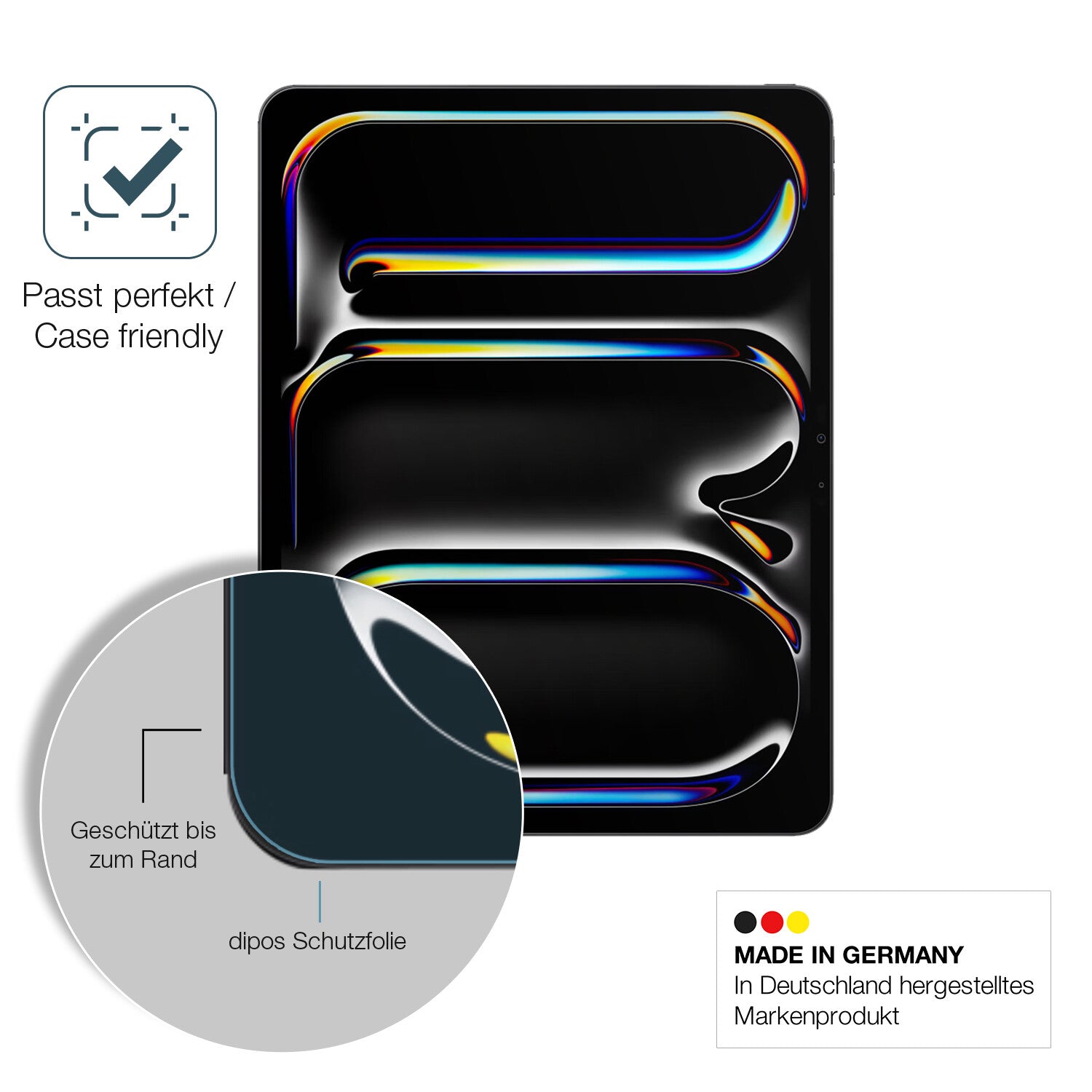 Schutzglasfolie mit optimaler Passform, zur Verwendung mit Hüllen geeignet