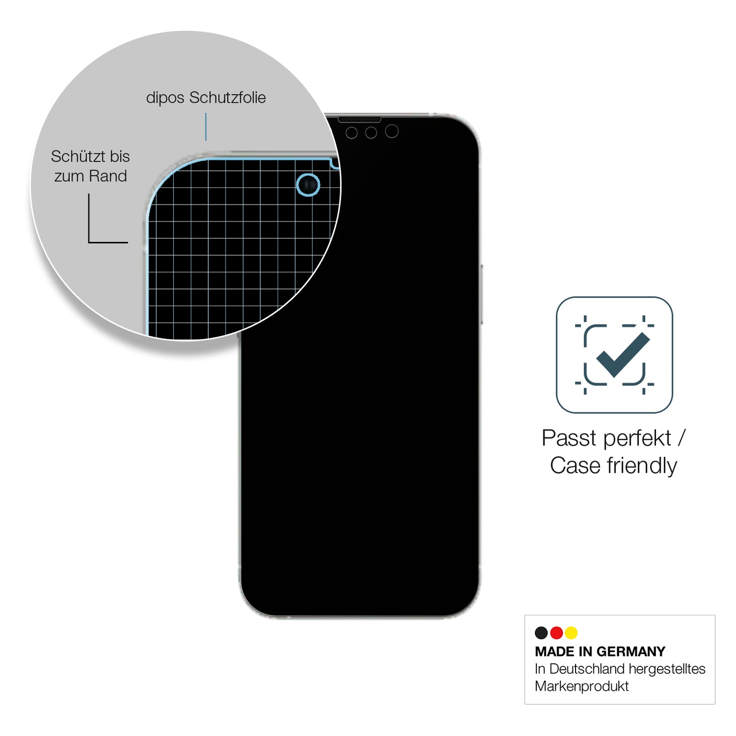 Schutzglasfolie mit optimaler Passform, zur Verwendung mit Hüllen geeignet