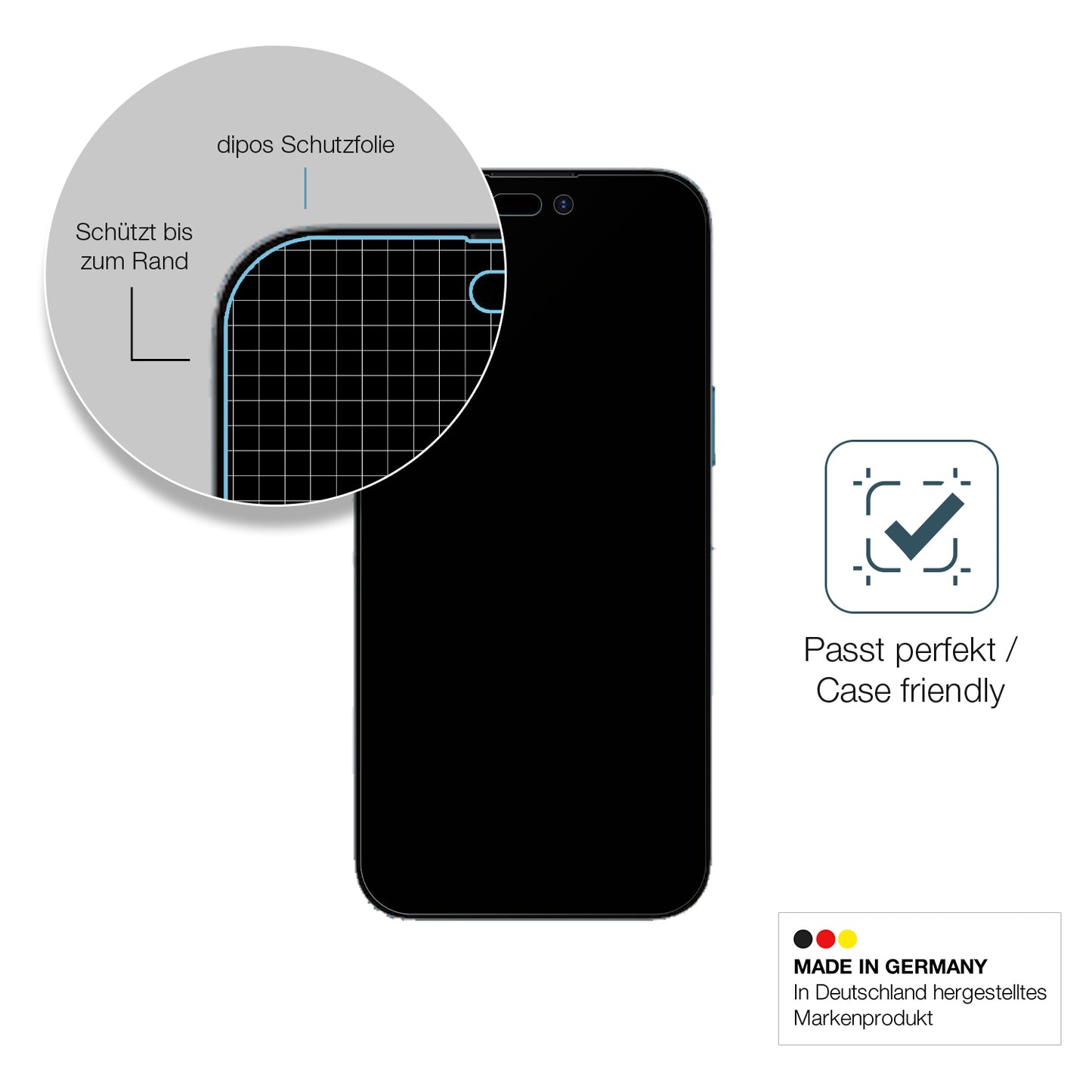 Schutzglasfolie mit optimaler Passform, zur Verwendung mit Hüllen geeignet