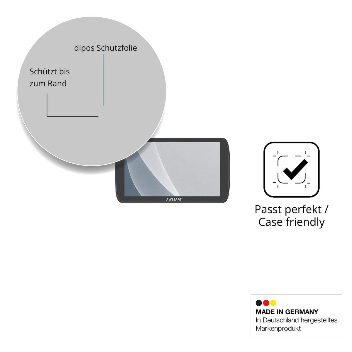 Schutzglasfolie mit optimaler Passform, zur Verwendung mit Hüllen geeignet