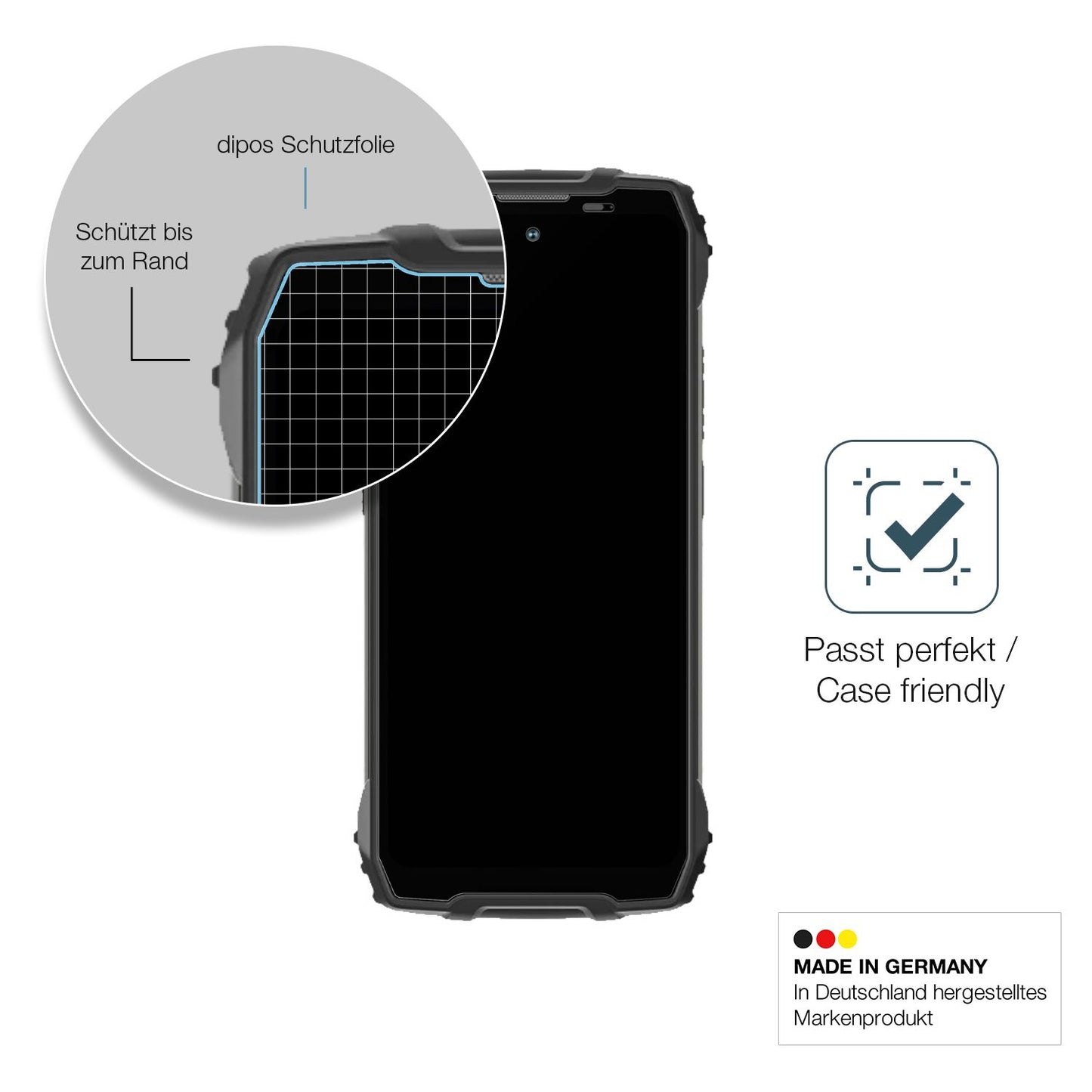 Schutzglasfolie mit optimaler Passform, zur Verwendung mit Hüllen geeignet