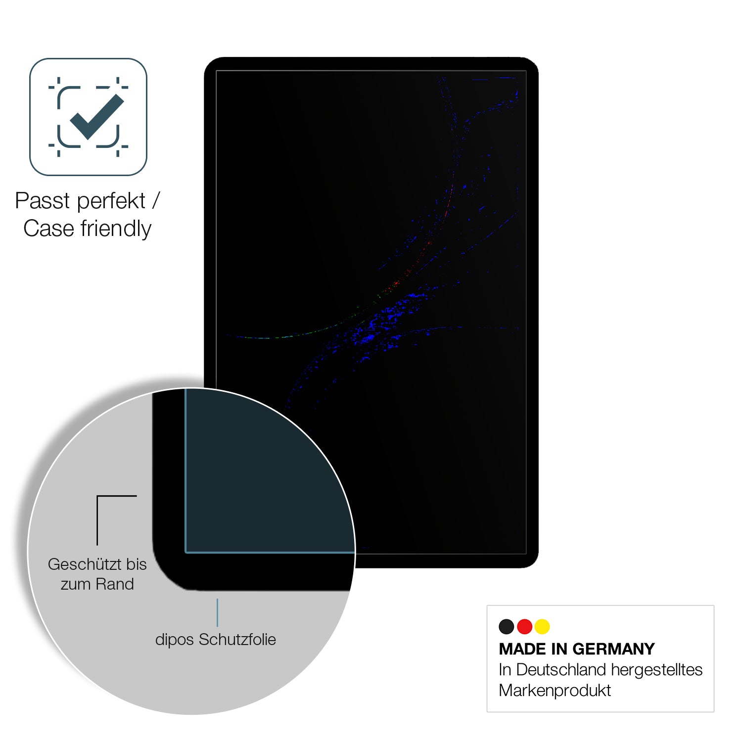 Schutzglasfolie mit optimaler Passform, zur Verwendung mit Hüllen geeignet