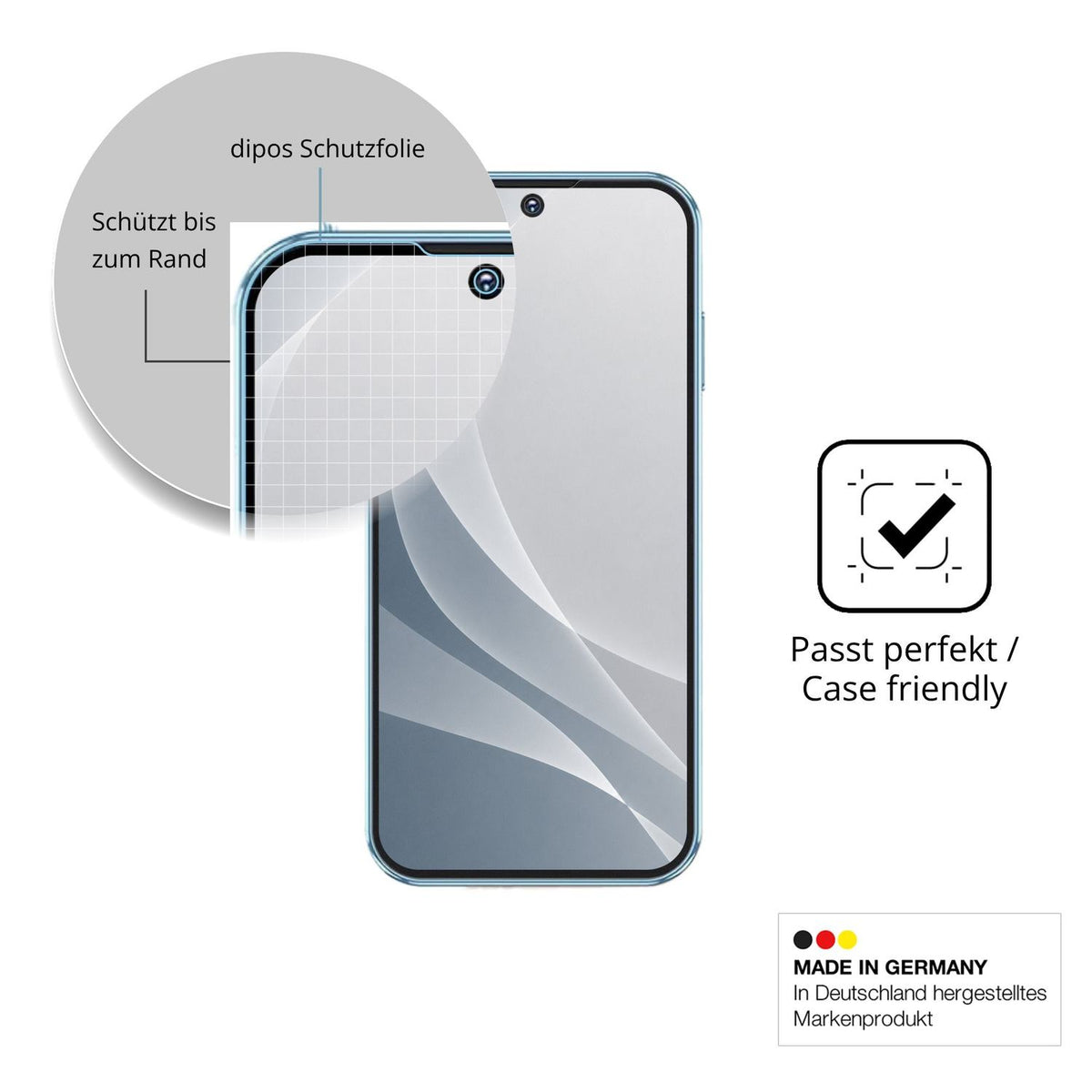 Schutzglasfolie mit optimaler Passform, zur Verwendung mit Hüllen geeignet