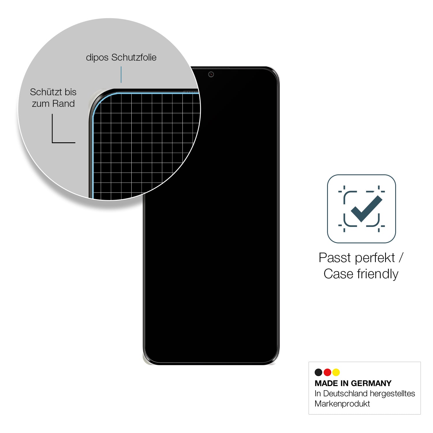 Schutzglasfolie mit optimaler Passform, zur Verwendung mit Hüllen geeignet