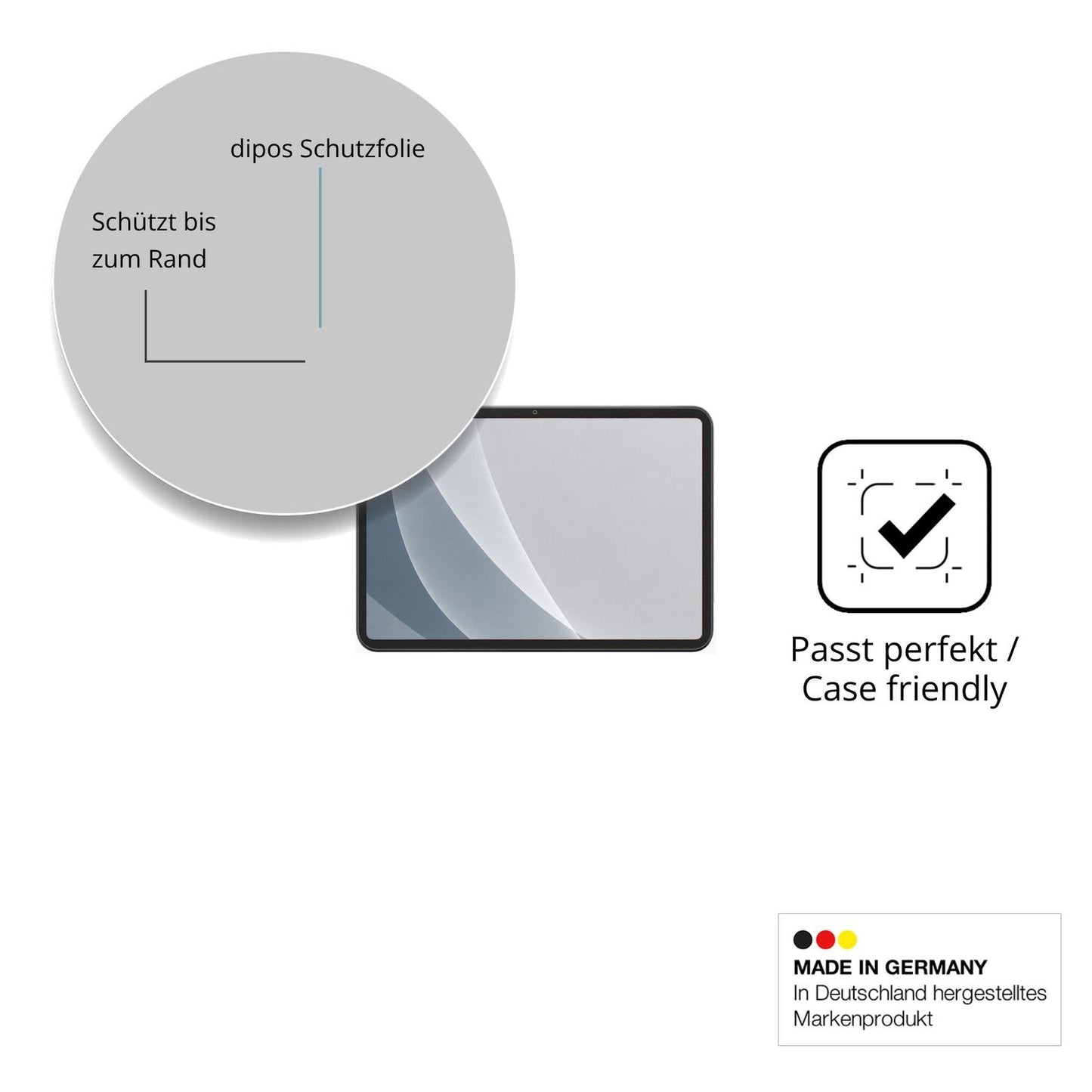 Schutzglasfolie mit optimaler Passform, zur Verwendung mit Hüllen geeignet