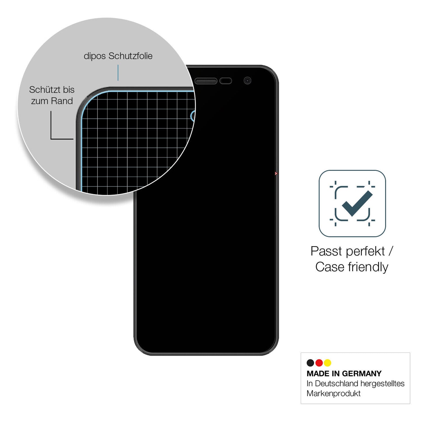 Schutzglasfolie mit optimaler Passform, zur Verwendung mit Hüllen geeignet