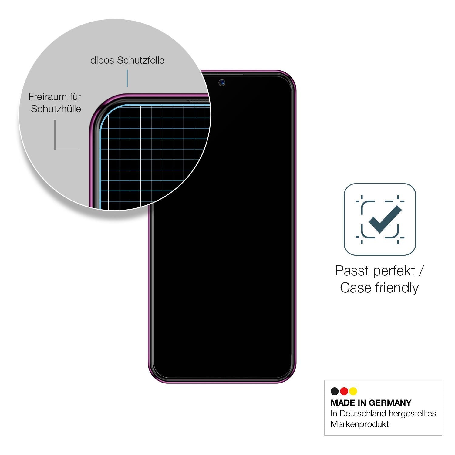 Schutzglasfolie mit optimaler Passform, zur Verwendung mit Hüllen geeignet