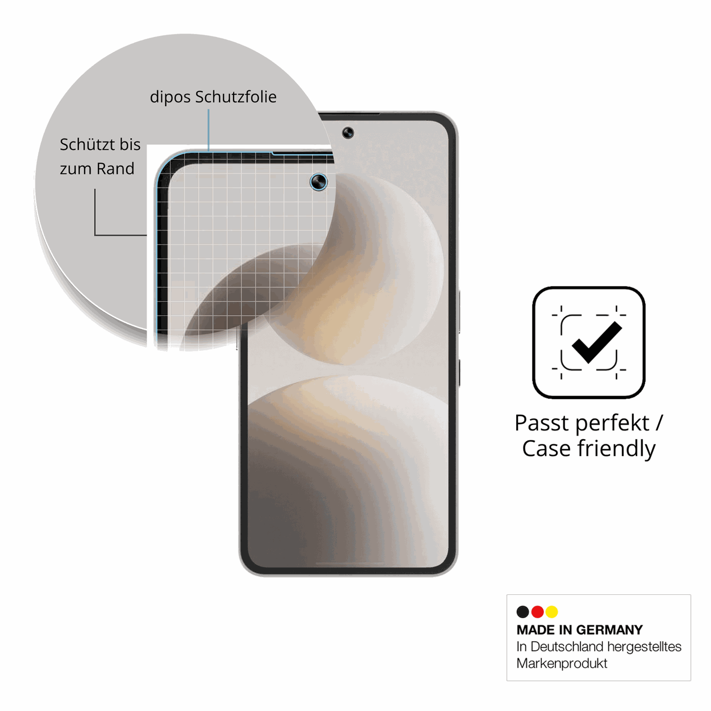Schutzglasfolie mit optimaler Passform, zur Verwendung mit Hüllen geeignet