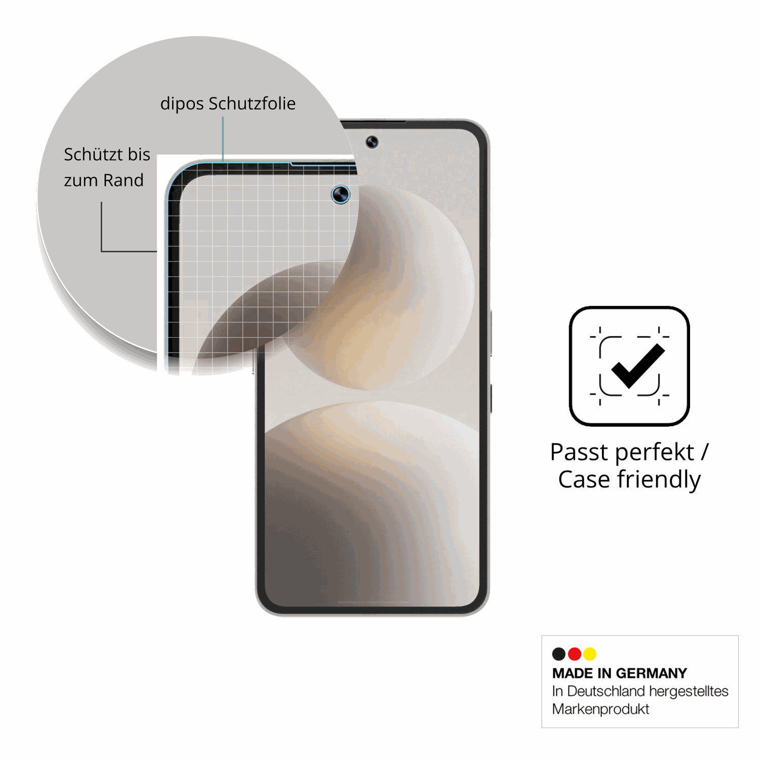 Schutzglasfolie mit optimaler Passform, zur Verwendung mit Hüllen geeignet