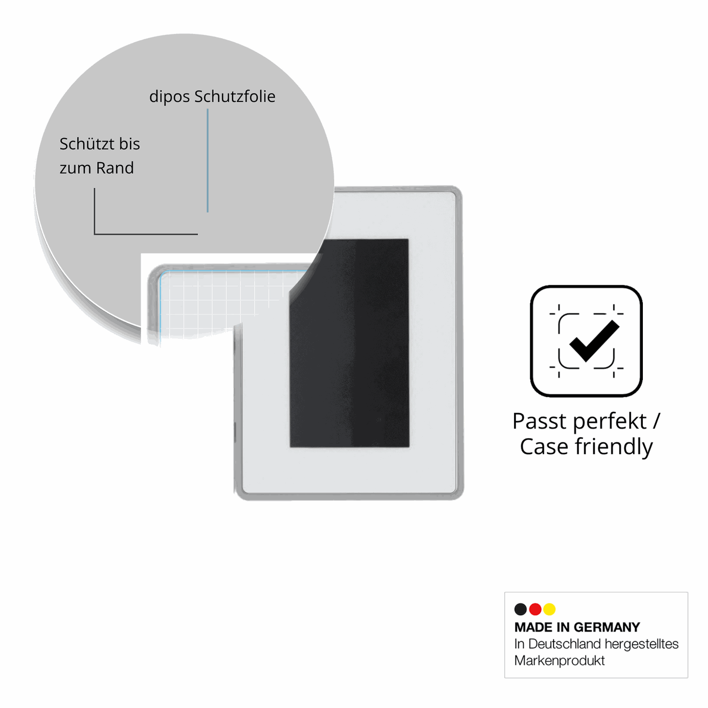 Schutzglasfolie mit optimaler Passform, zur Verwendung mit Hüllen geeignet