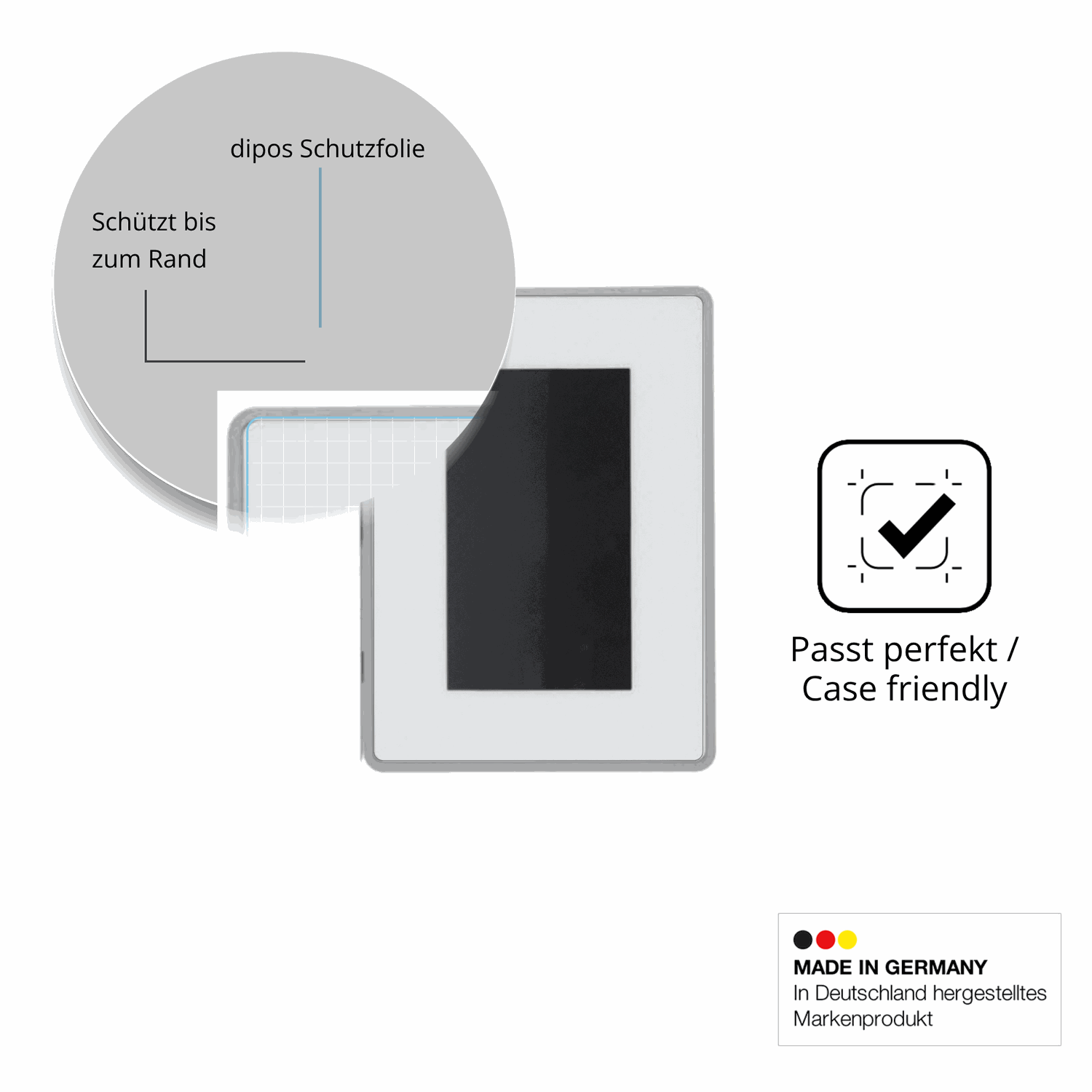 Schutzglasfolie mit optimaler Passform, zur Verwendung mit Hüllen geeignet