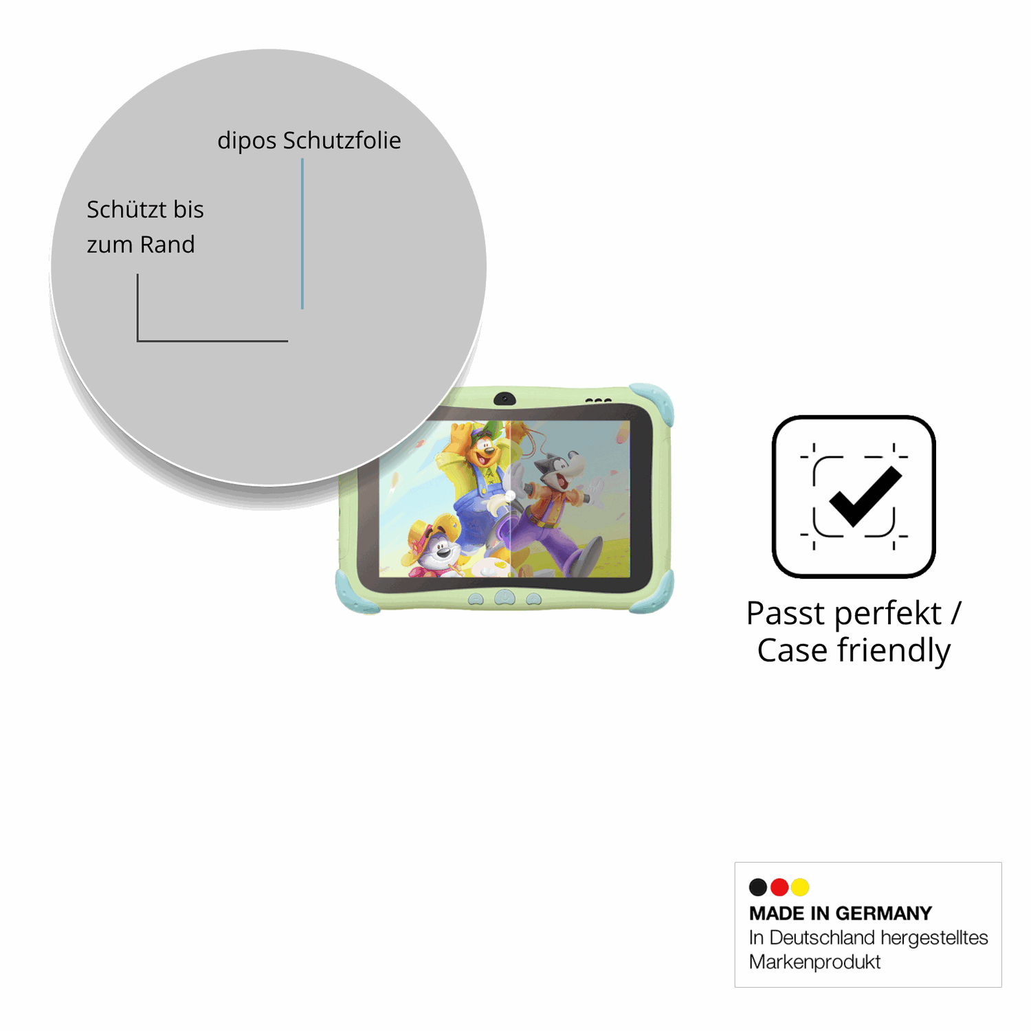 Schutzglasfolie mit optimaler Passform, zur Verwendung mit Hüllen geeignet