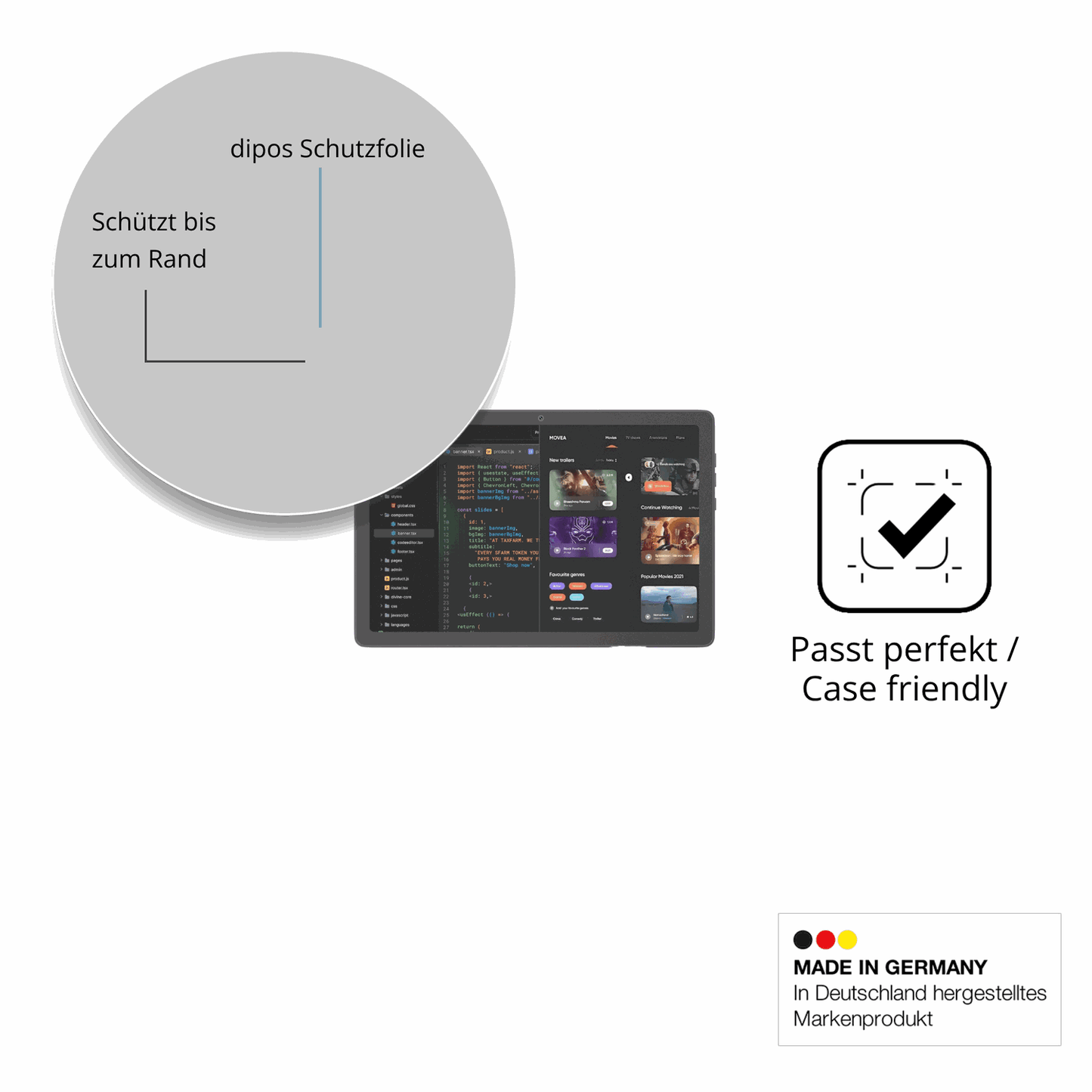 Schutzglasfolie mit optimaler Passform, zur Verwendung mit Hüllen geeignet
