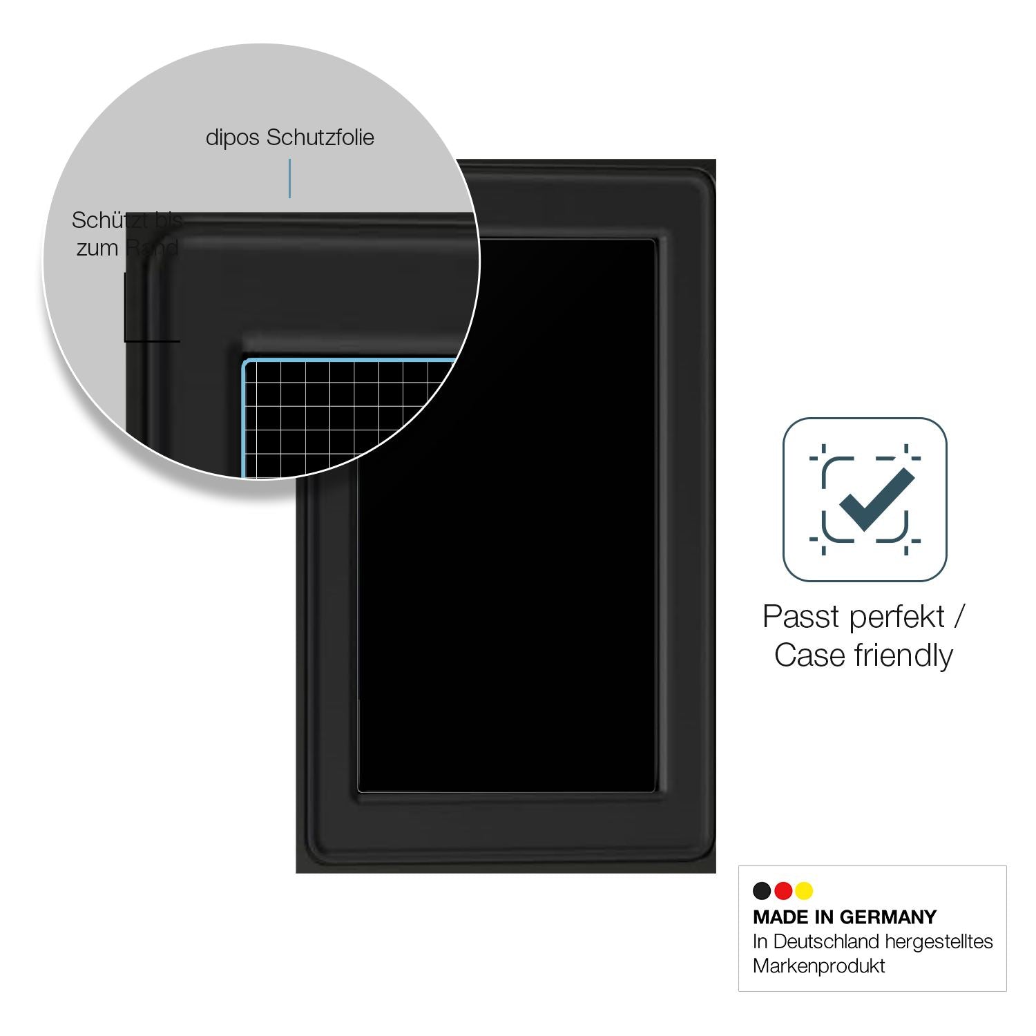 Schutzglasfolie mit optimaler Passform, zur Verwendung mit Hüllen geeignet