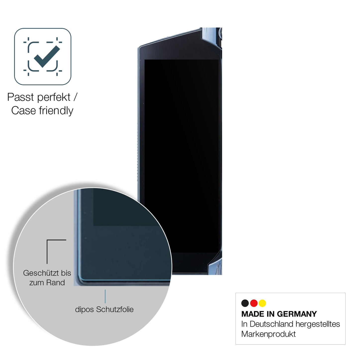 Schutzglasfolie mit optimaler Passform, zur Verwendung mit Hüllen geeignet