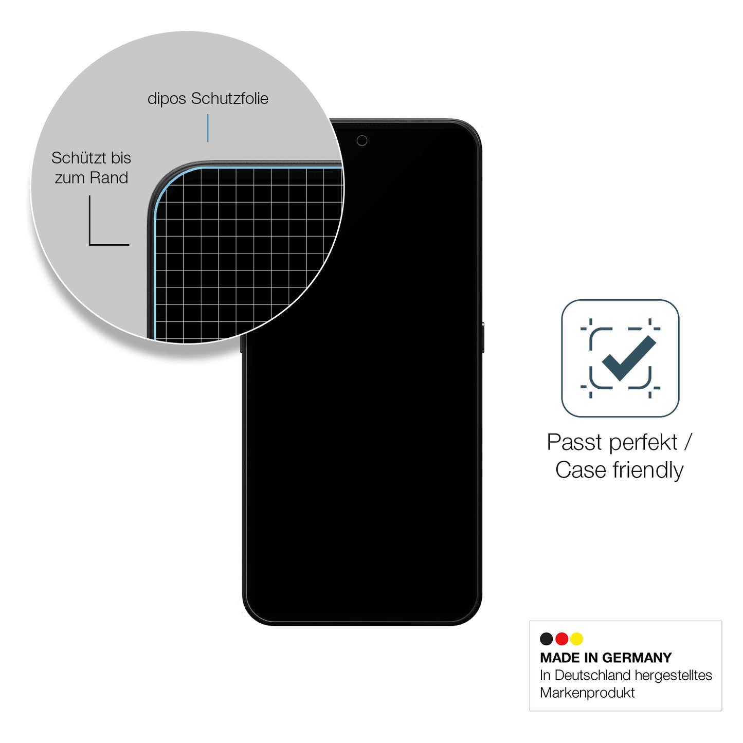 Schutzglasfolie mit optimaler Passform, zur Verwendung mit Hüllen geeignet