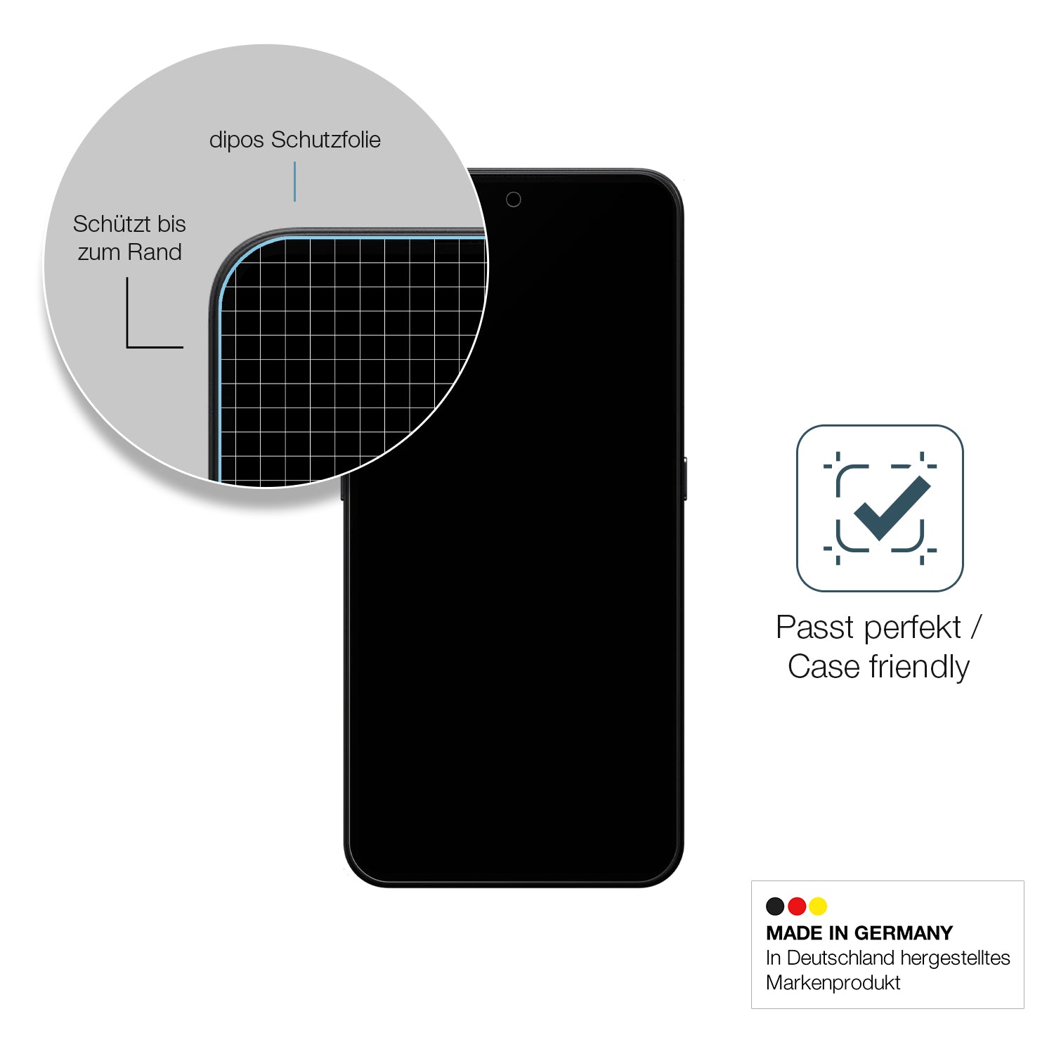 Schutzglasfolie mit optimaler Passform, zur Verwendung mit Hüllen geeignet