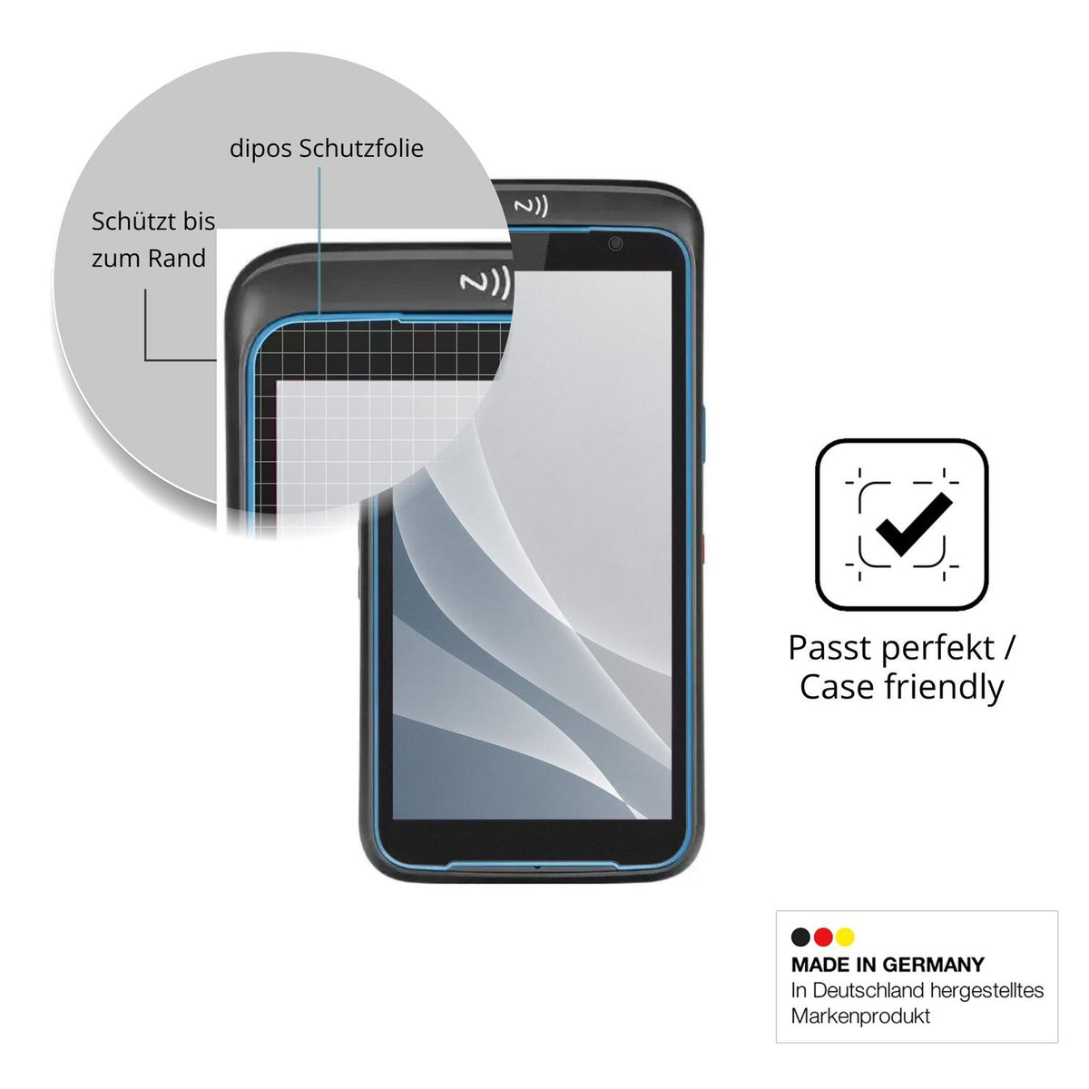 Schutzglasfolie mit optimaler Passform, zur Verwendung mit Hüllen geeignet