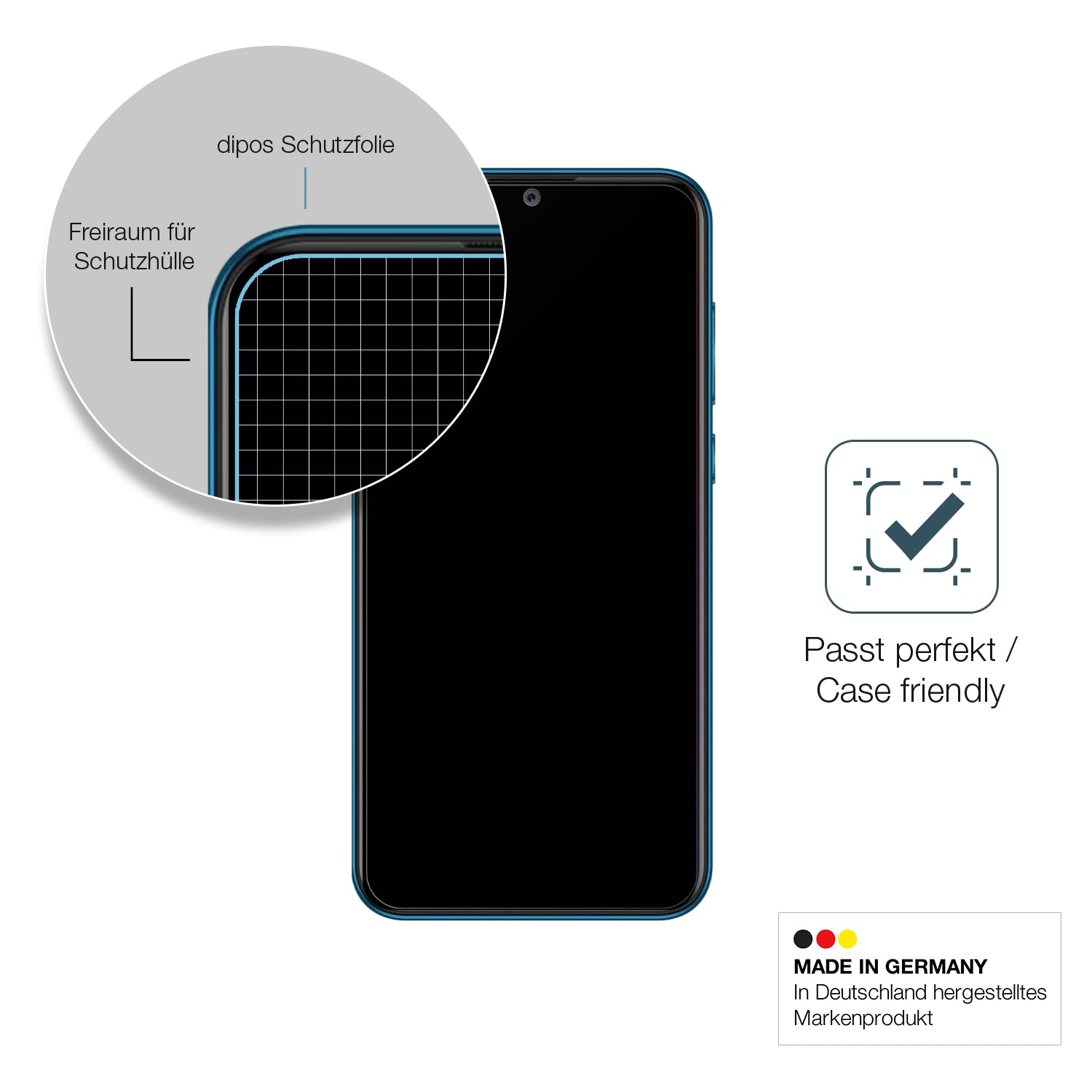 Schutzglasfolie mit optimaler Passform, zur Verwendung mit Hüllen geeignet