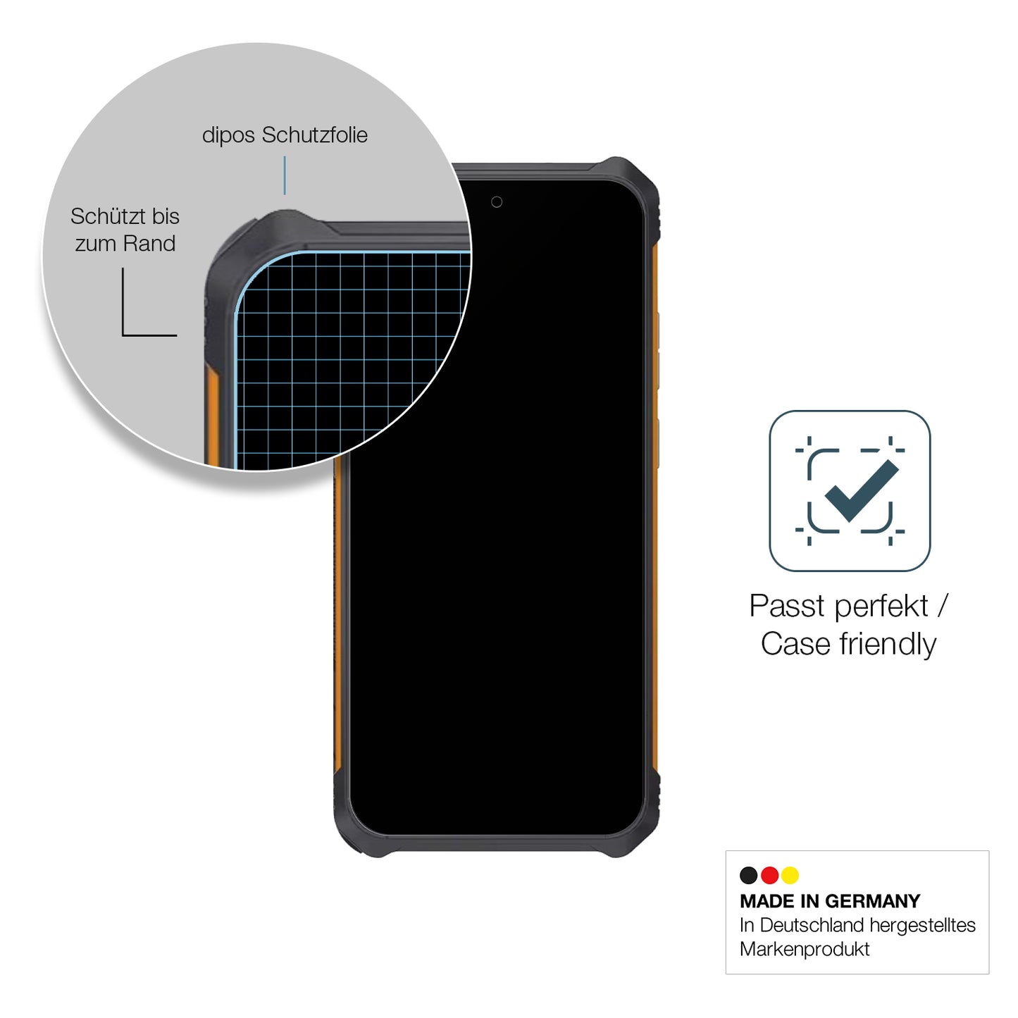 Schutzglasfolie mit optimaler Passform, zur Verwendung mit Hüllen geeignet