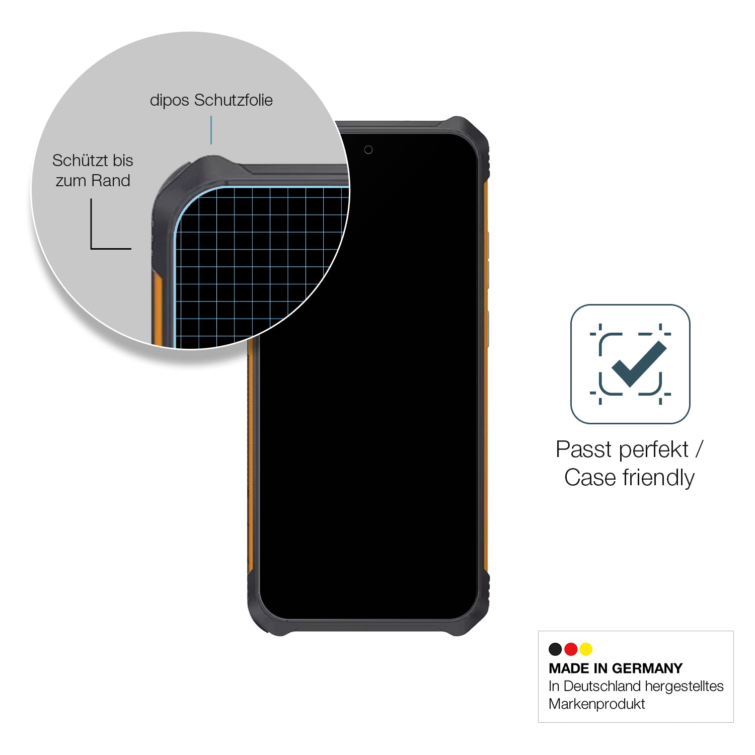 Schutzglasfolie mit optimaler Passform, zur Verwendung mit Hüllen geeignet