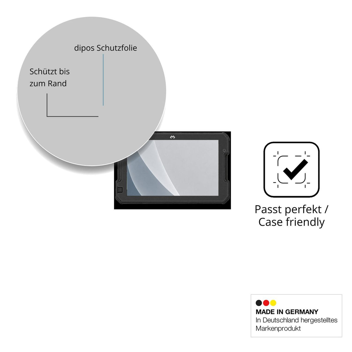 Schutzglasfolie mit optimaler Passform, zur Verwendung mit Hüllen geeignet