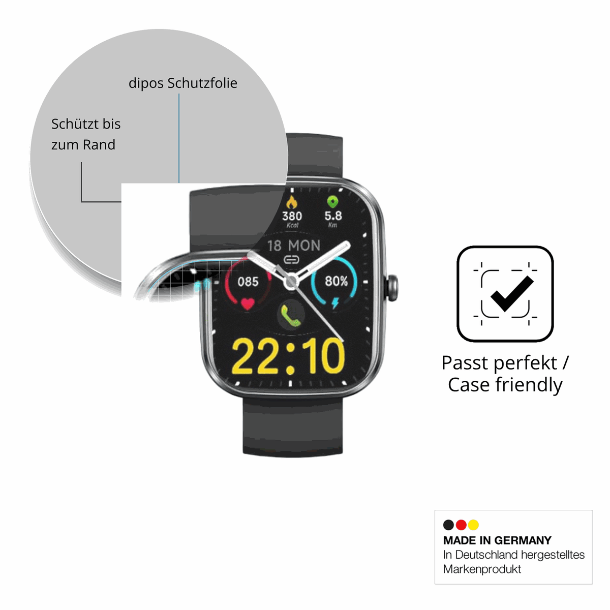 Schutzglasfolie mit optimaler Passform, zur Verwendung mit Hüllen geeignet
