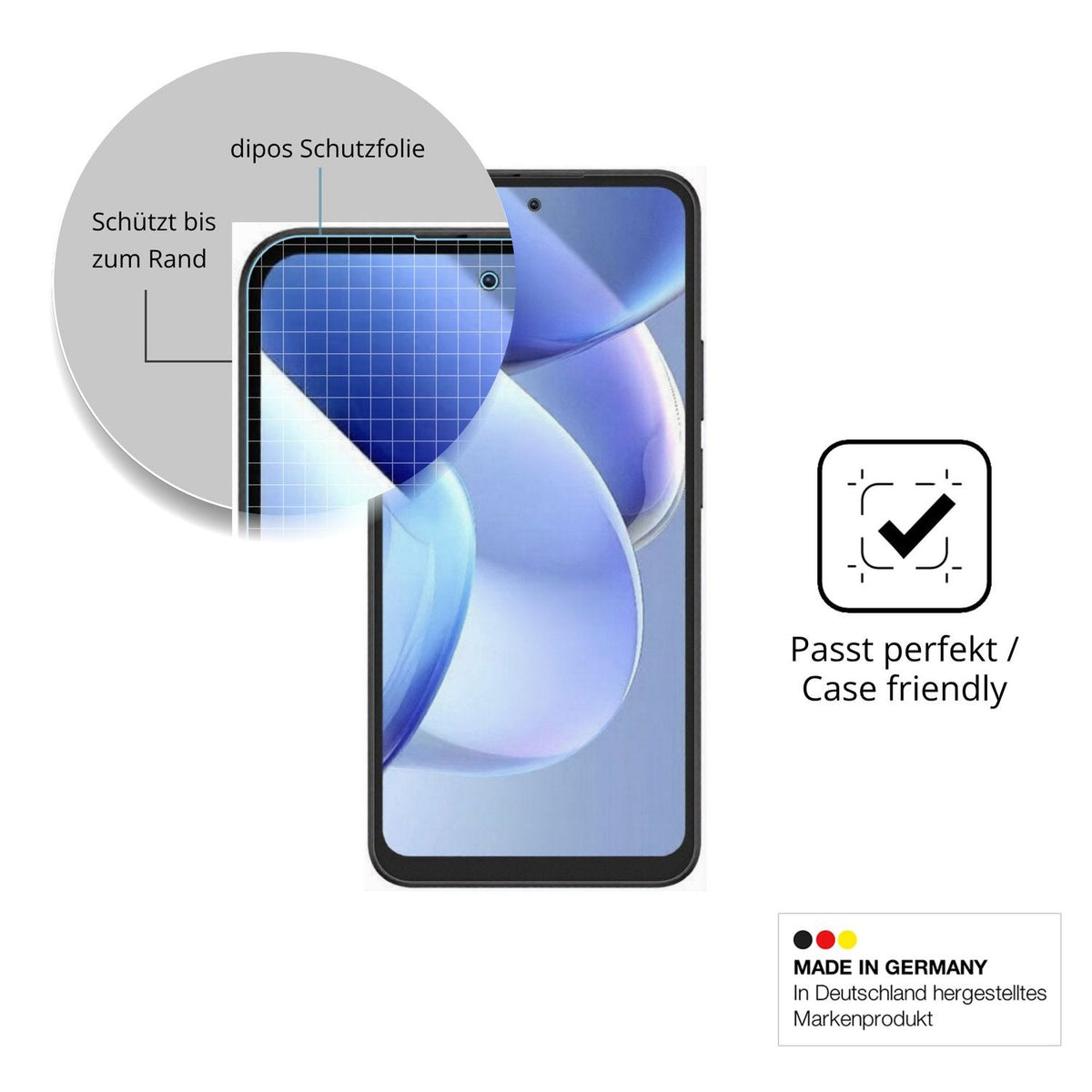 Schutzglasfolie mit optimaler Passform, zur Verwendung mit Hüllen geeignet