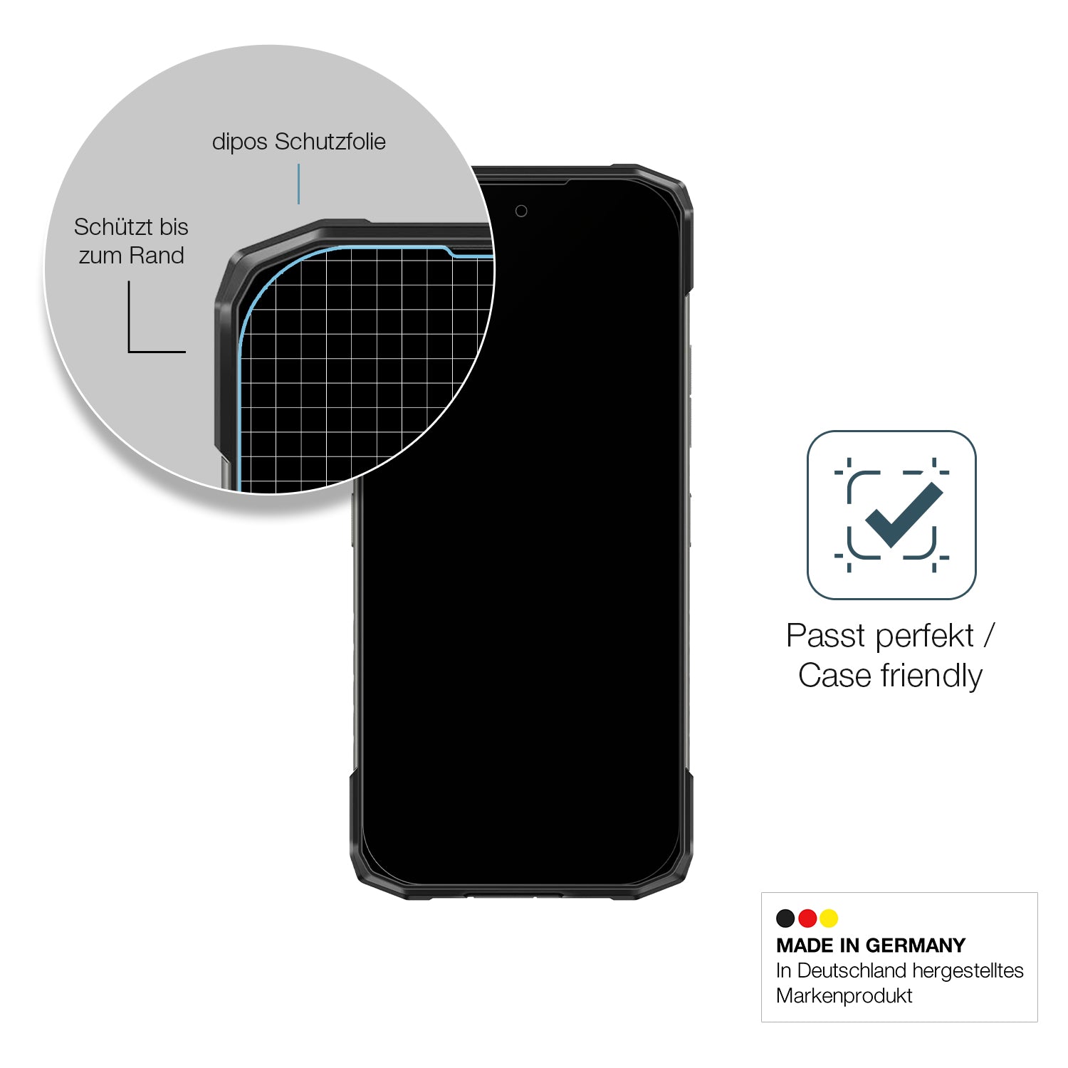 Schutzglasfolie mit optimaler Passform, zur Verwendung mit Hüllen geeignet