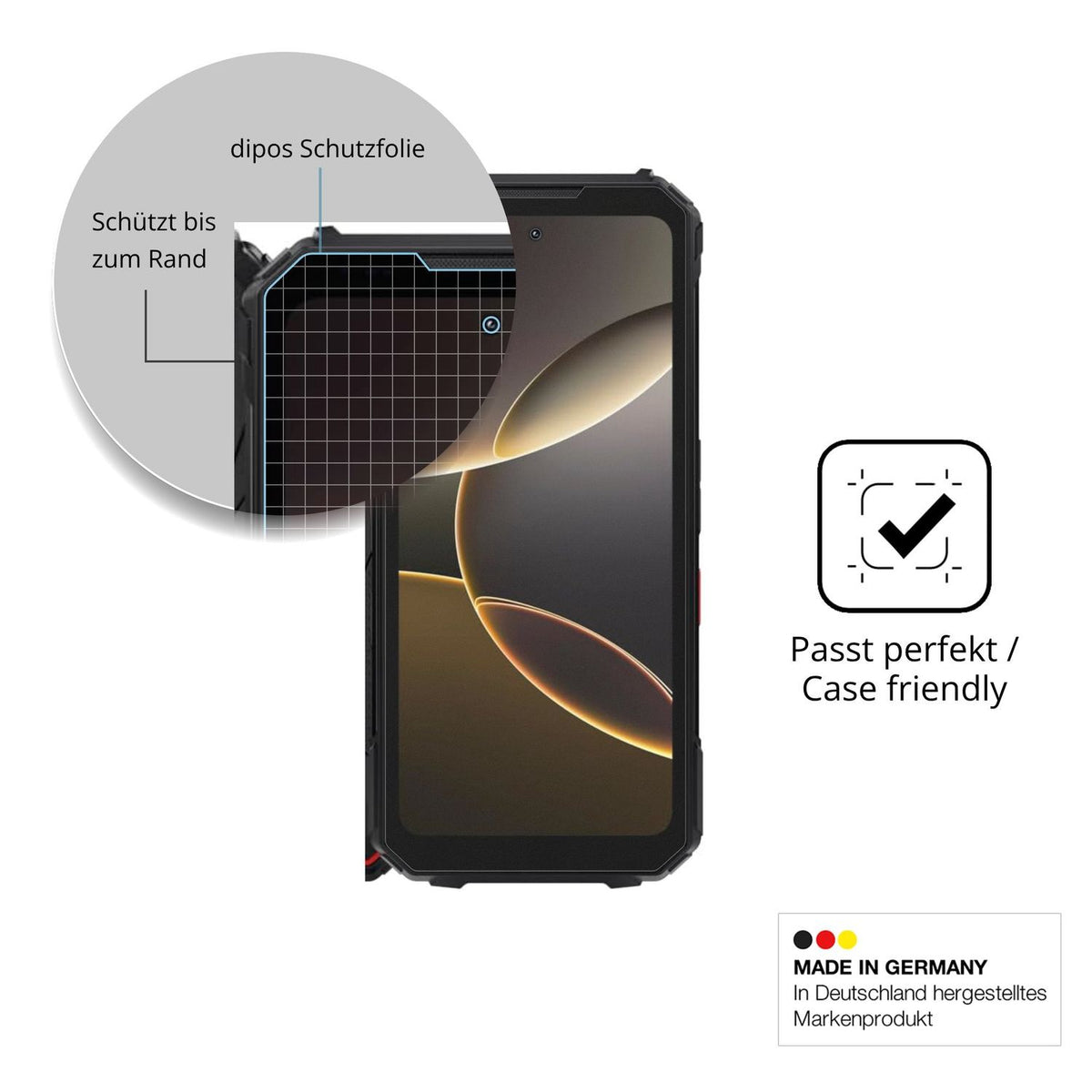 Schutzglasfolie mit optimaler Passform, zur Verwendung mit Hüllen geeignet