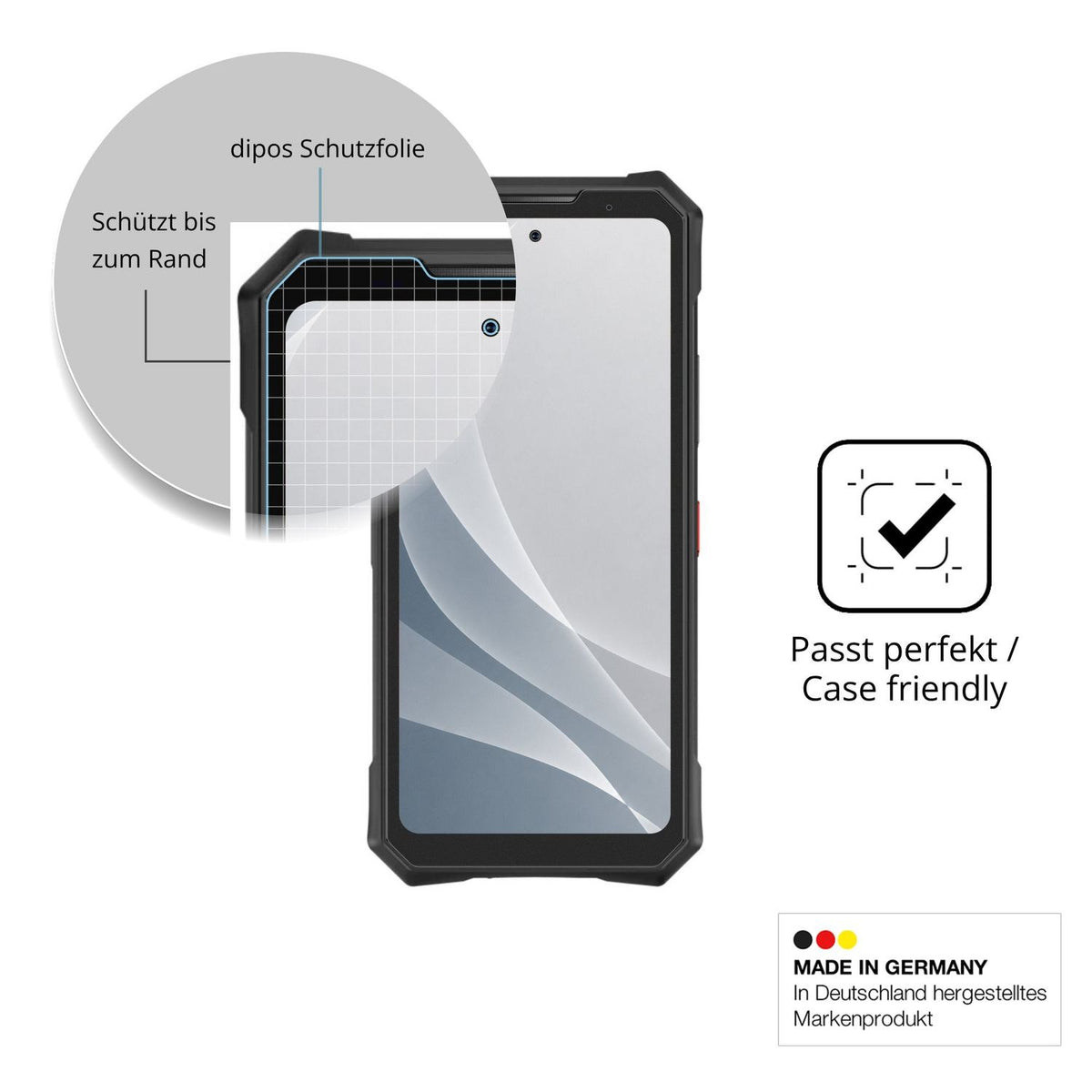 Schutzglasfolie mit optimaler Passform, zur Verwendung mit Hüllen geeignet