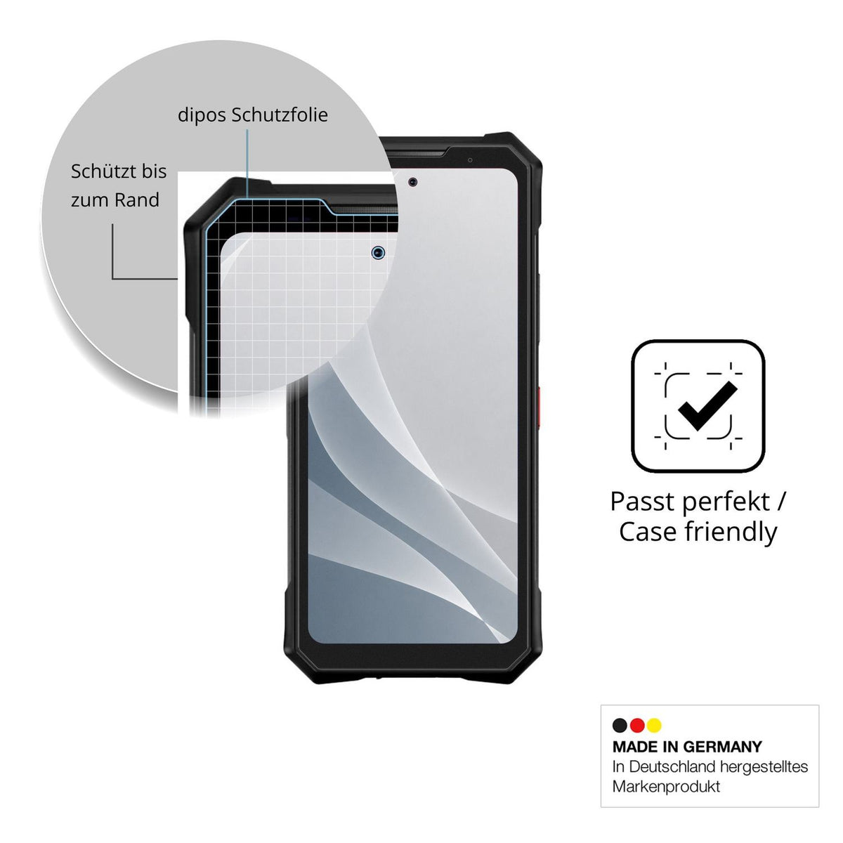 Schutzglasfolie mit optimaler Passform, zur Verwendung mit Hüllen geeignet