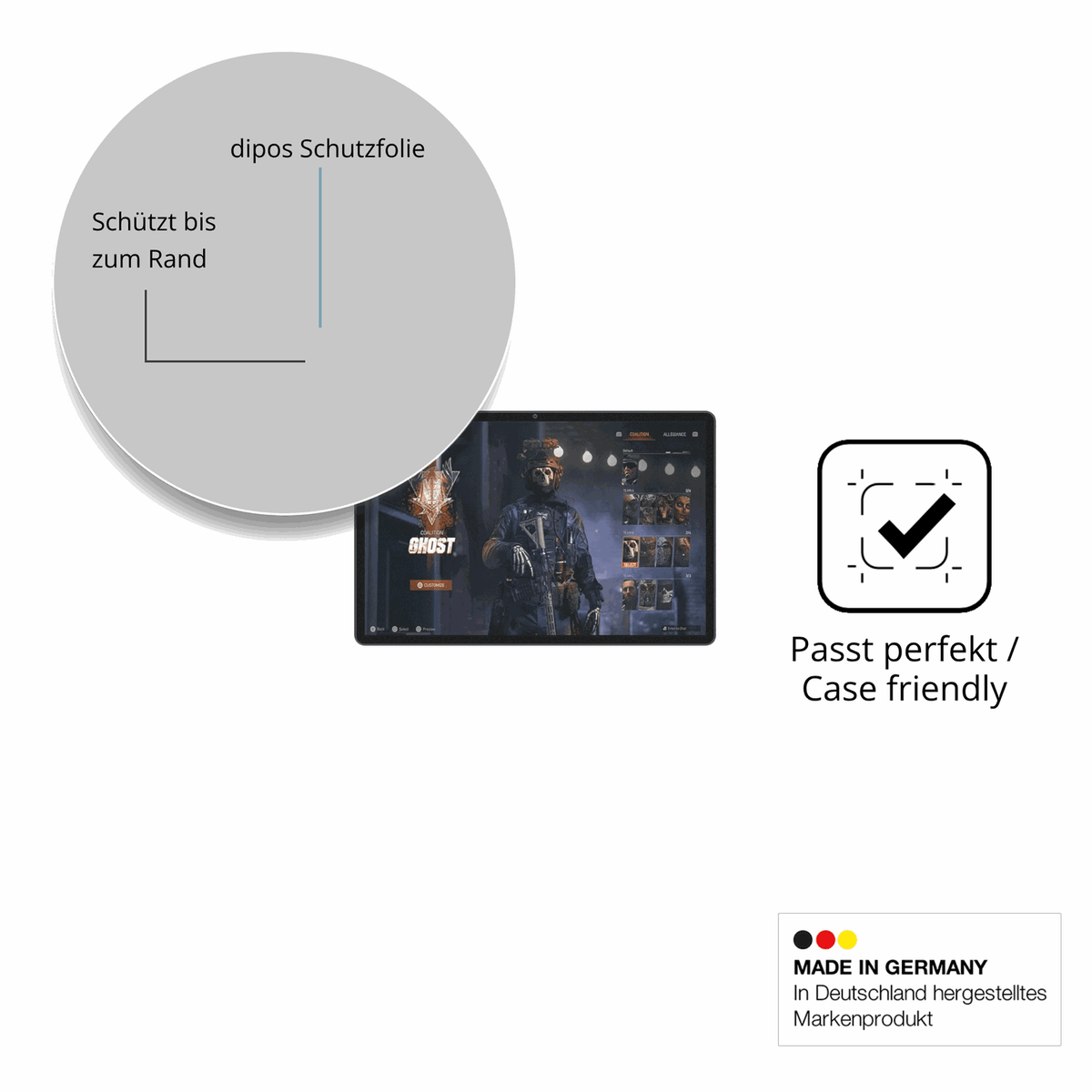 Schutzglasfolie mit optimaler Passform, zur Verwendung mit Hüllen geeignet