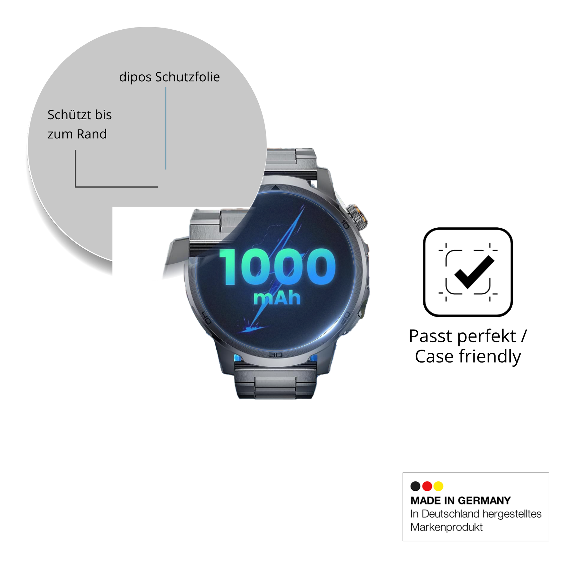 Schutzglasfolie mit optimaler Passform, zur Verwendung mit Hüllen geeignet