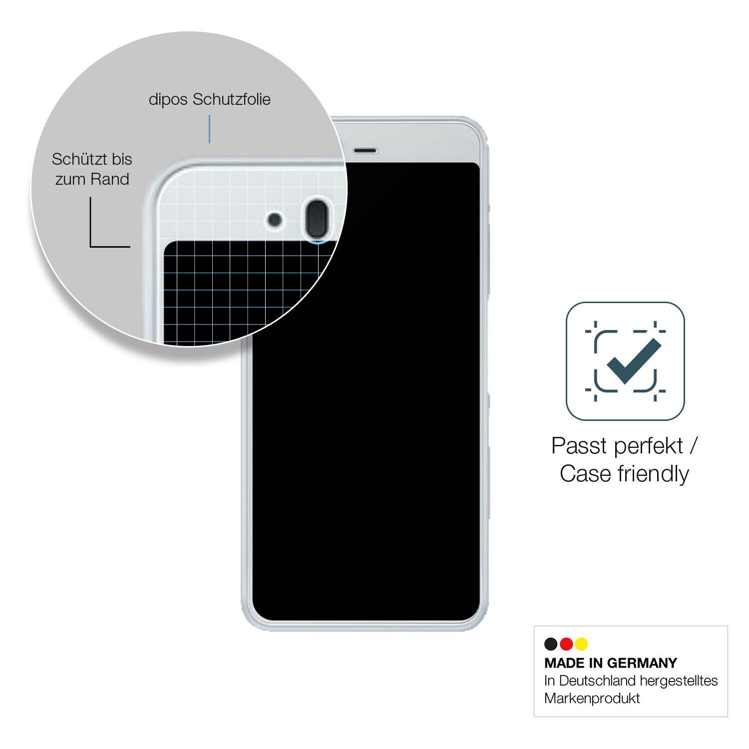 Schutzglasfolie mit optimaler Passform, zur Verwendung mit Hüllen geeignet