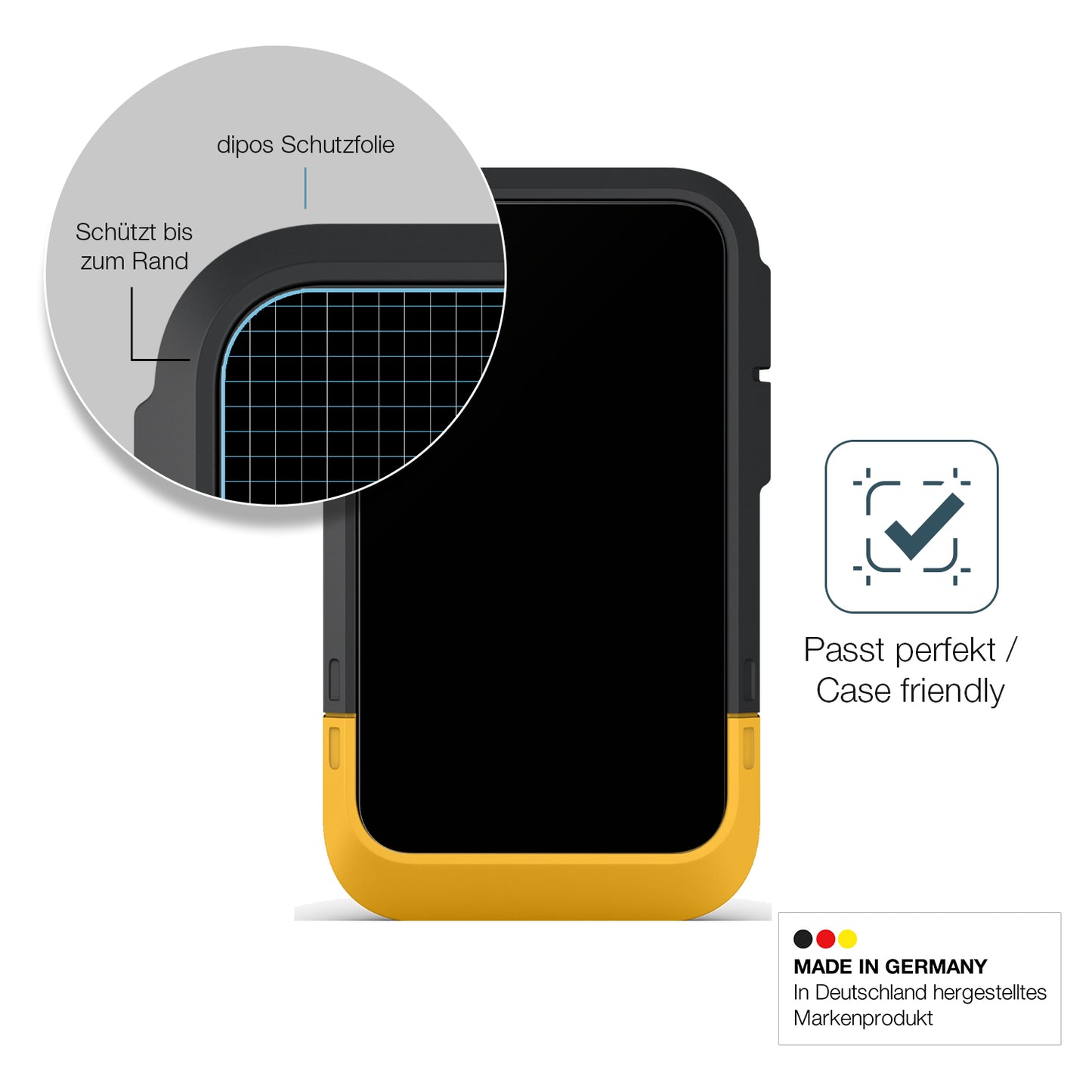 Schutzglasfolie mit optimaler Passform, zur Verwendung mit Hüllen geeignet
