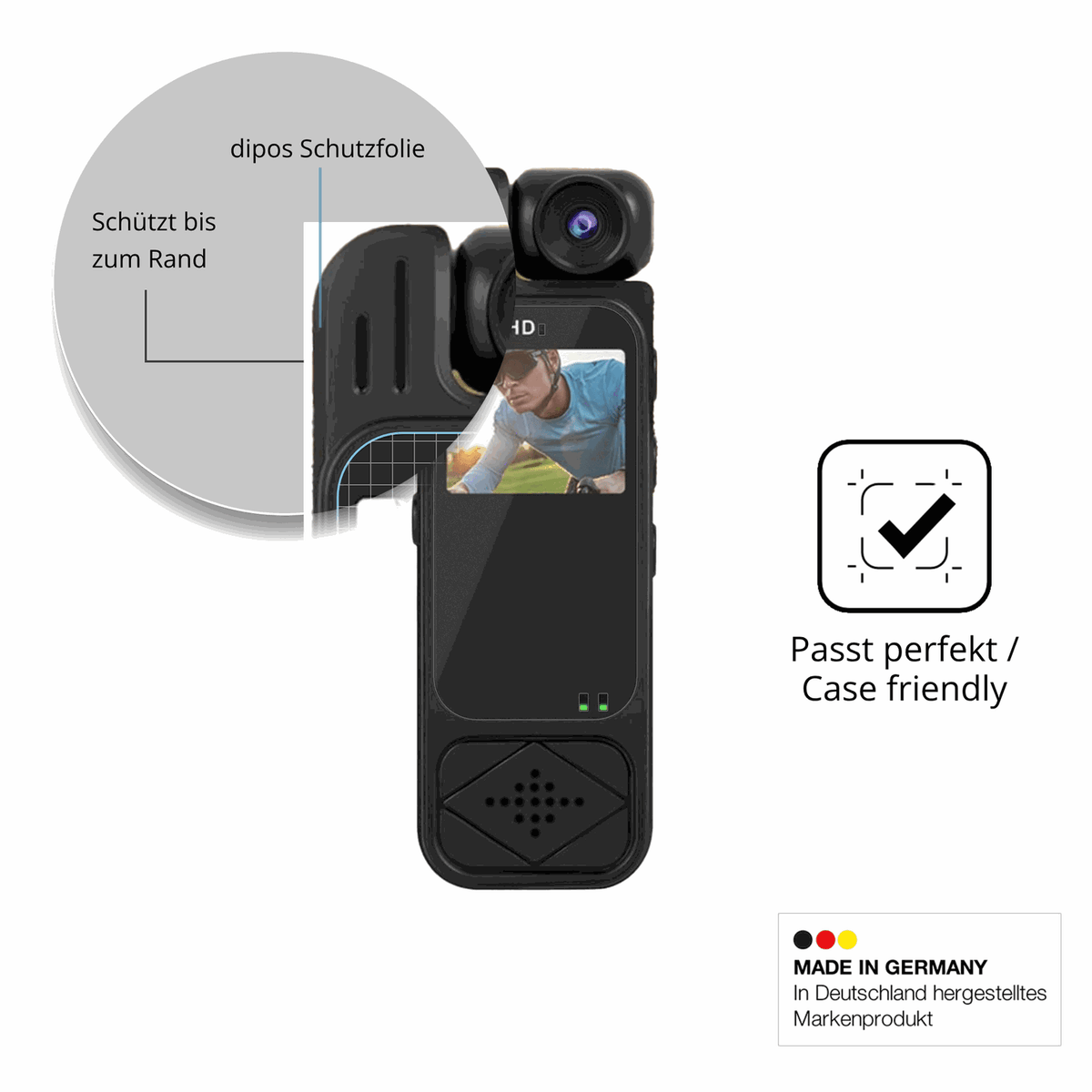 Schutzglasfolie mit optimaler Passform, zur Verwendung mit Hüllen geeignet