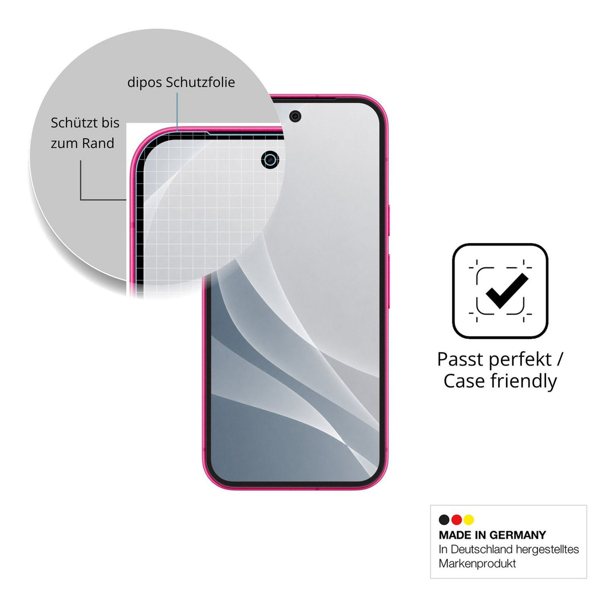 Schutzglasfolie mit optimaler Passform, zur Verwendung mit Hüllen geeignet