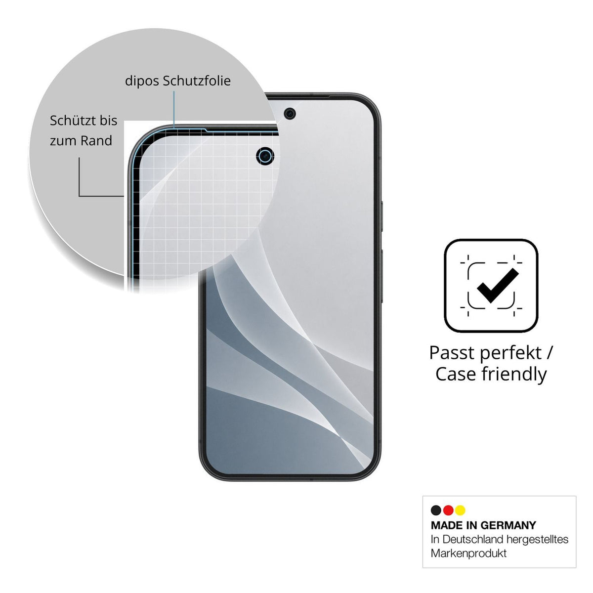 Schutzglasfolie mit optimaler Passform, zur Verwendung mit Hüllen geeignet