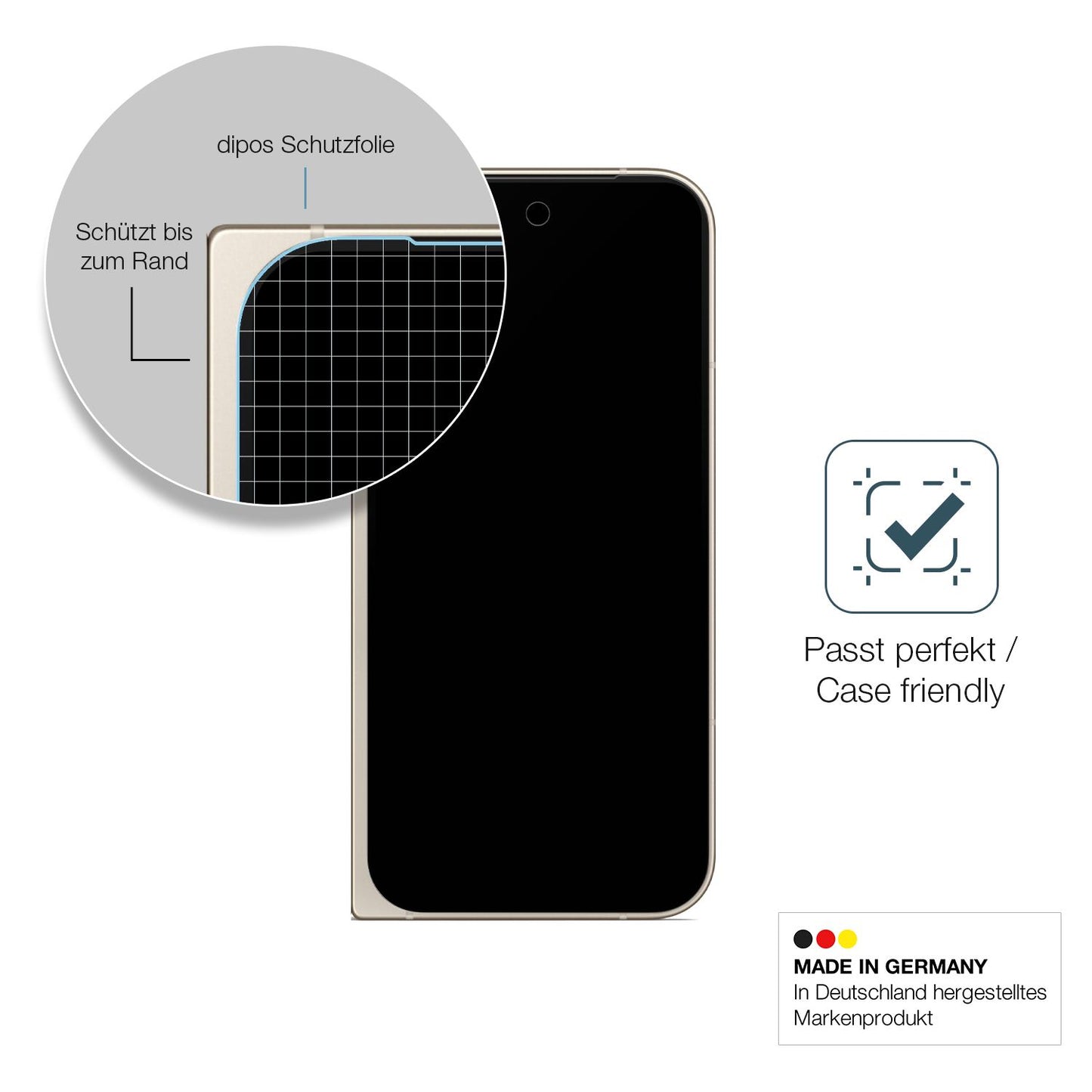 Schutzglasfolie mit optimaler Passform, zur Verwendung mit Hüllen geeignet