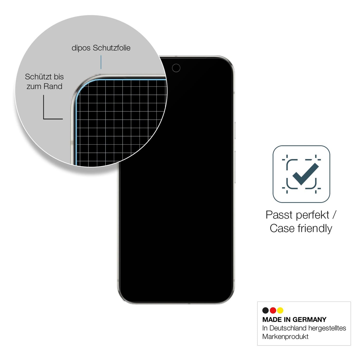 Schutzglasfolie mit optimaler Passform, zur Verwendung mit Hüllen geeignet