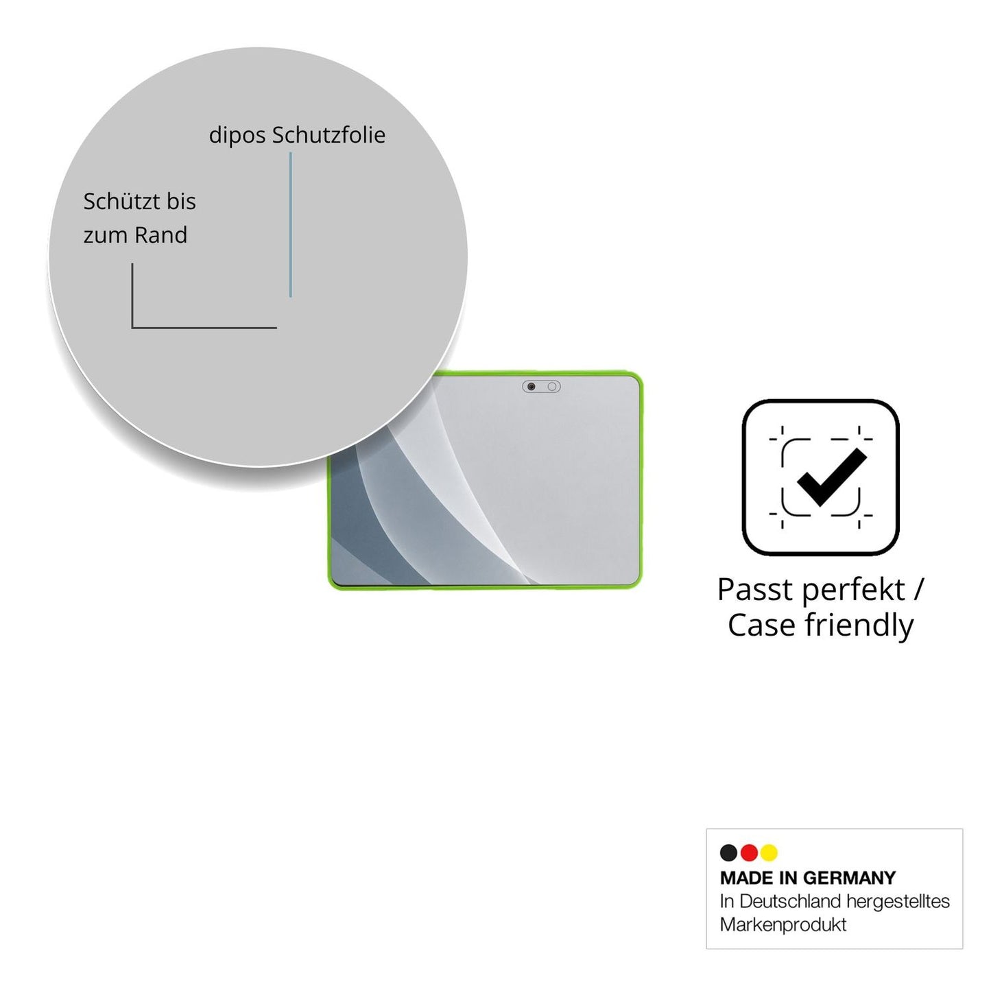 Schutzglasfolie mit optimaler Passform, zur Verwendung mit Hüllen geeignet