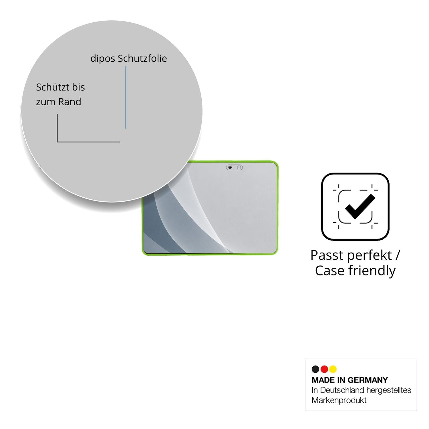 Schutzglasfolie mit optimaler Passform, zur Verwendung mit Hüllen geeignet
