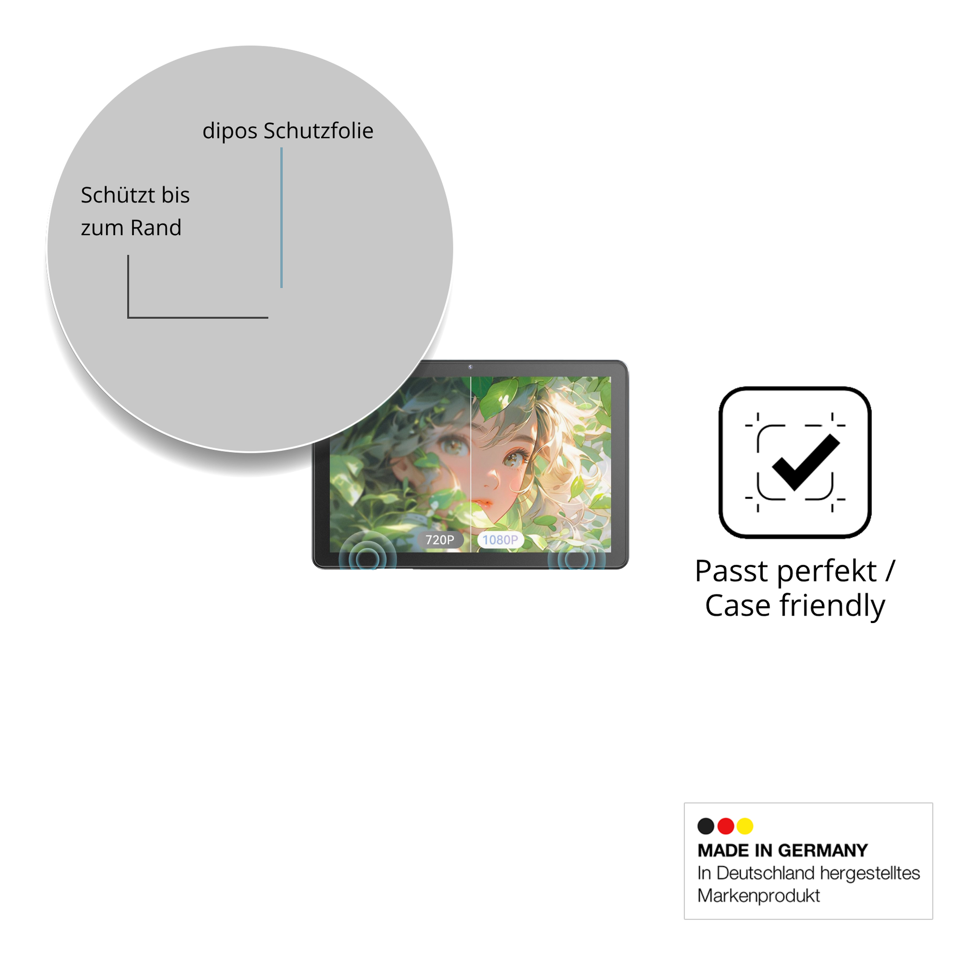 Schutzglasfolie mit optimaler Passform, zur Verwendung mit Hüllen geeignet