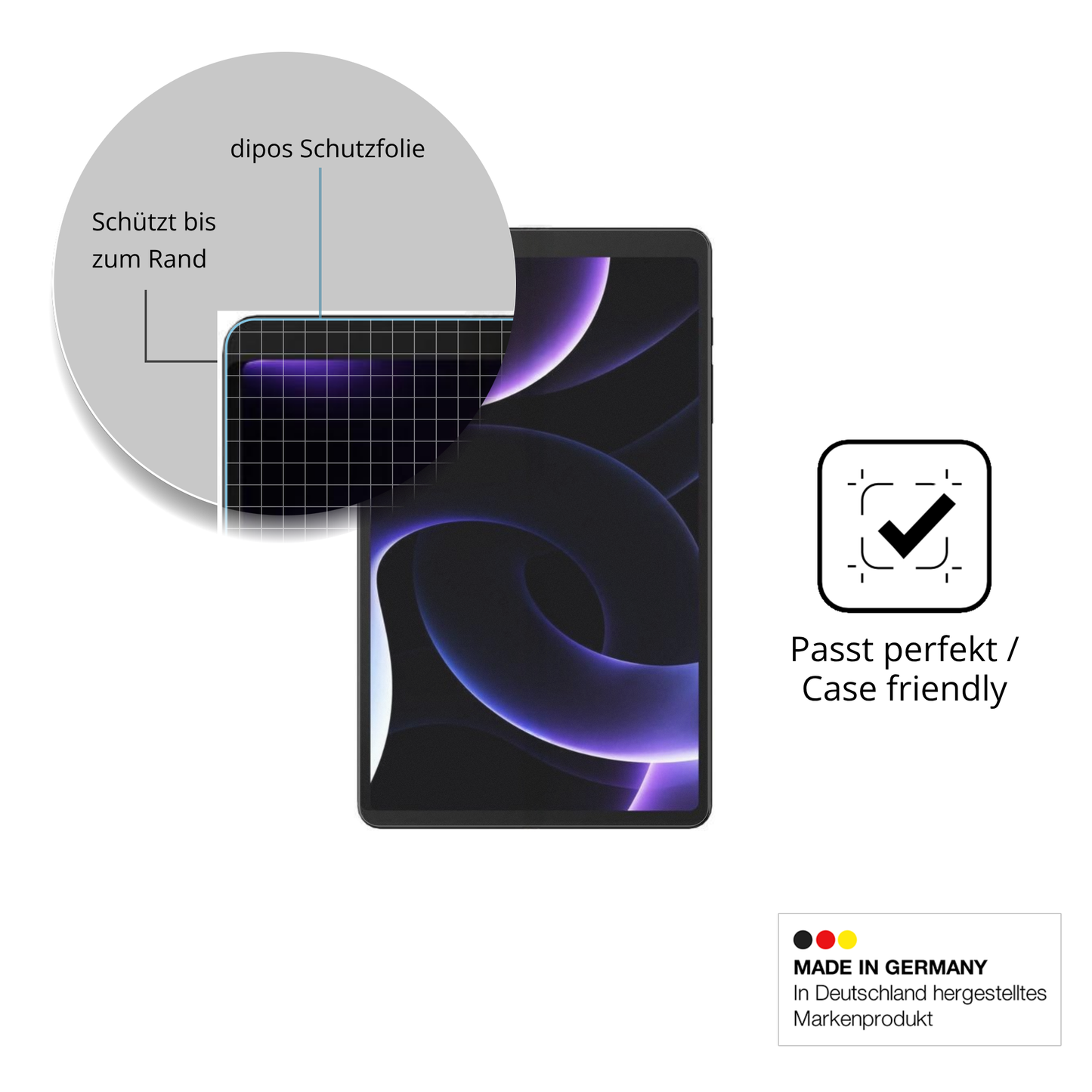 Schutzglasfolie mit optimaler Passform, zur Verwendung mit Hüllen geeignet